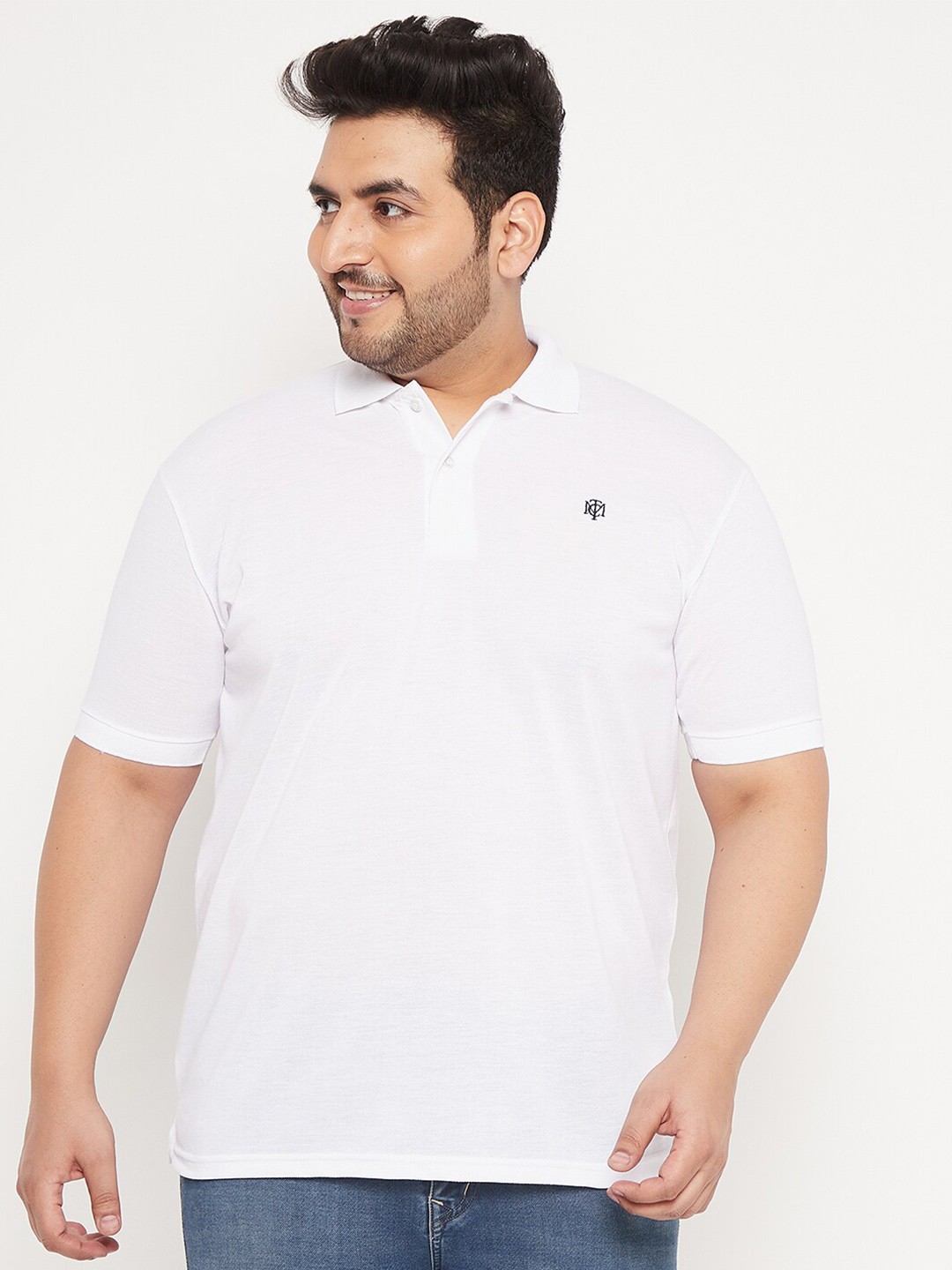 

THE MILLION CLUB Men Plus Size White Polo Collar T-shirt