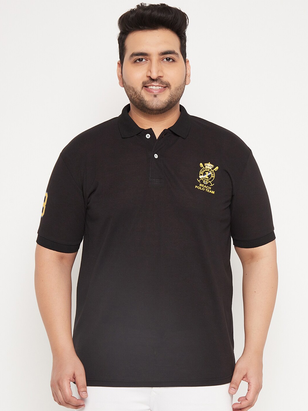 

THE MILLION CLUB Men Black Polo Collar Applique T-shirt