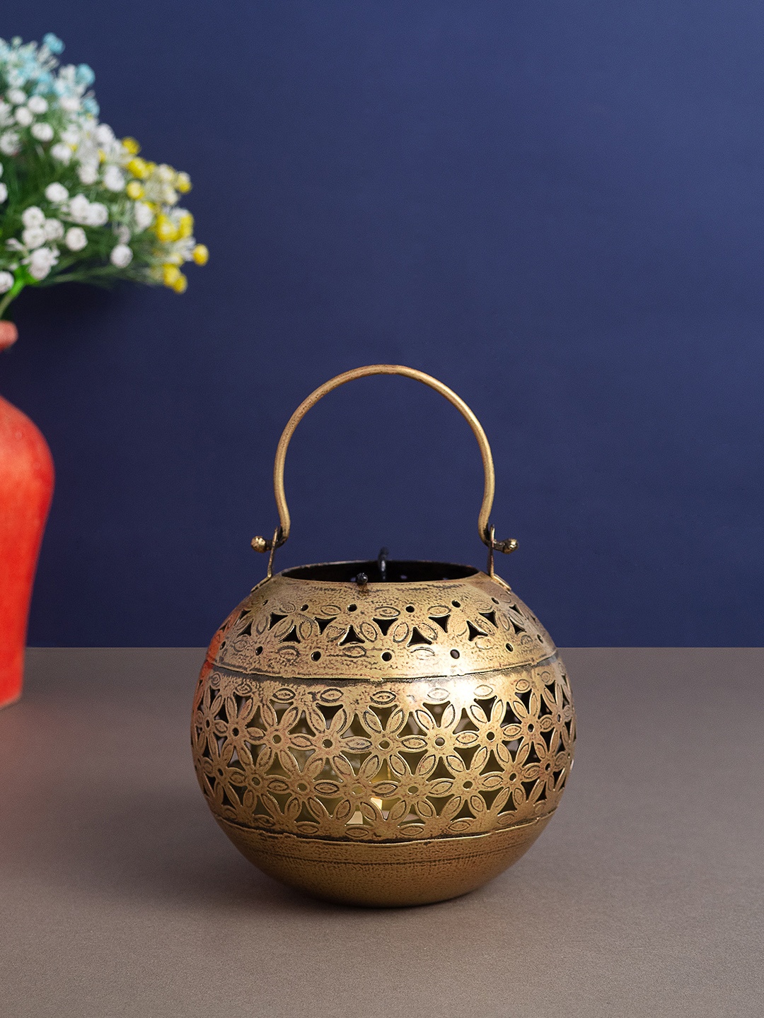 

Golden Peacock Gold-Toned Textured Antique Tea-light Candle Holder