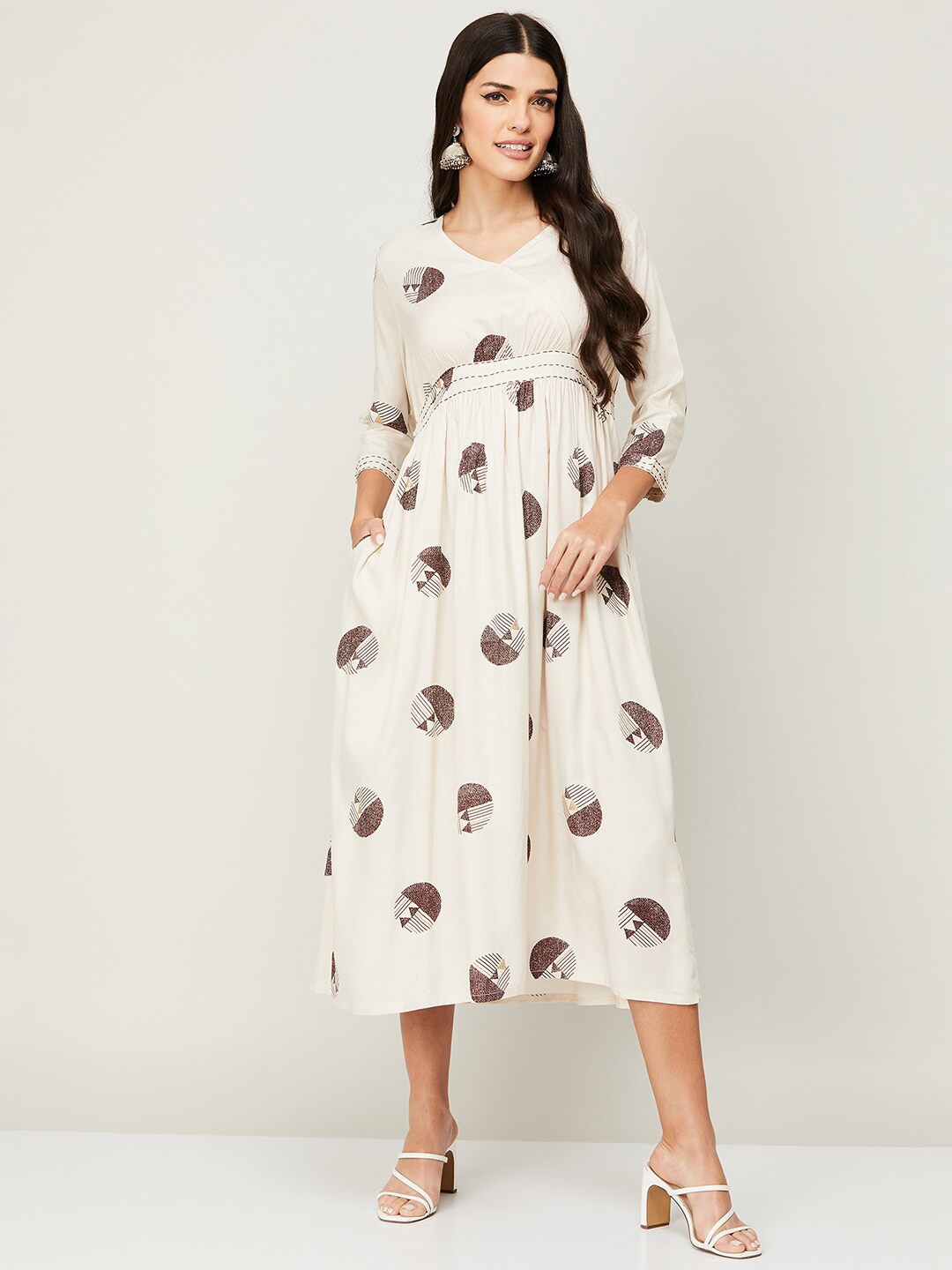 

Colour Me by Melange Women Off White Printed Fit and Flare Midi Dress