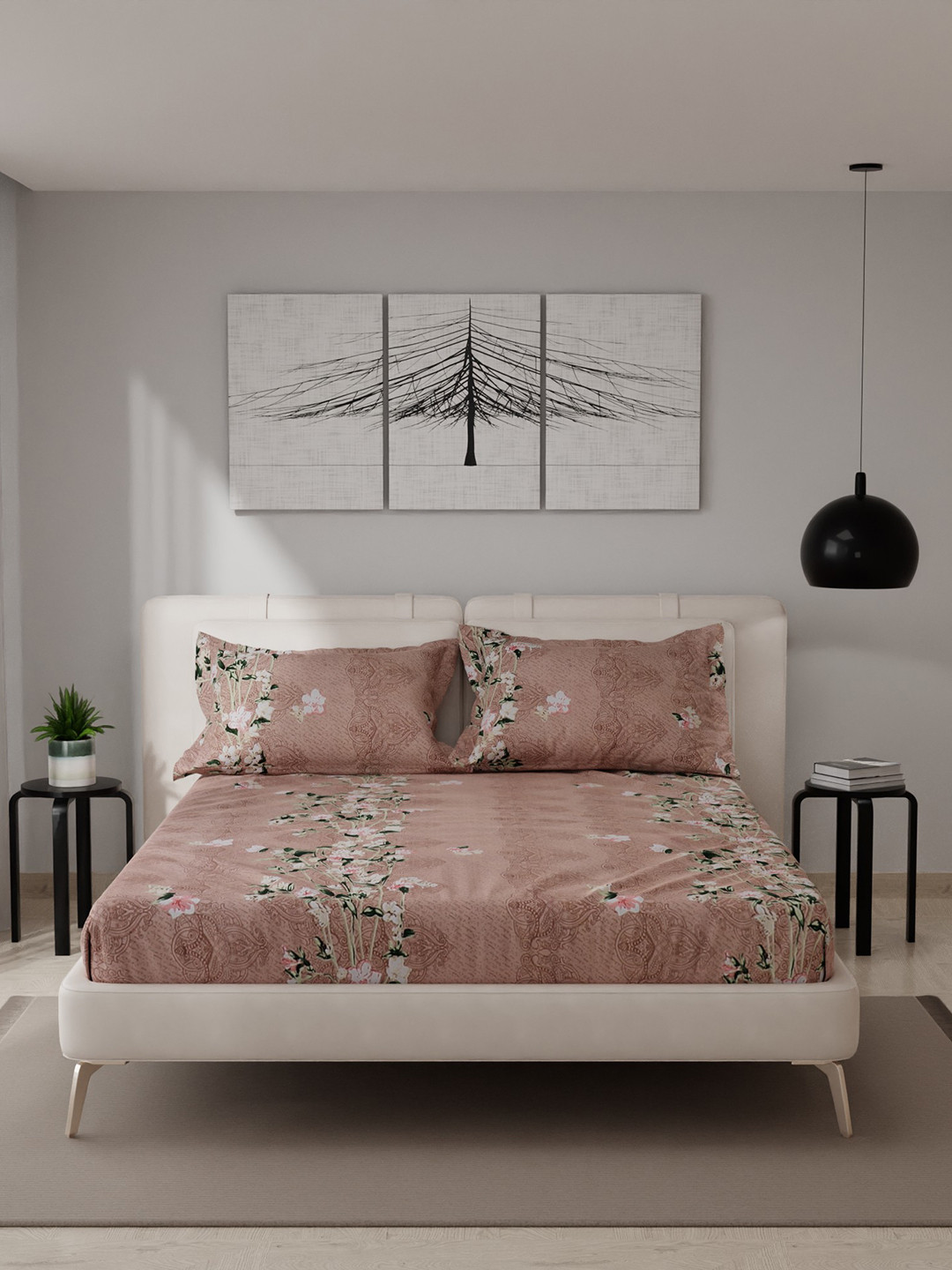 

Stoa Paris Peach-Coloured 225 TC Queen Bedsheet with 2 Pillow Covers