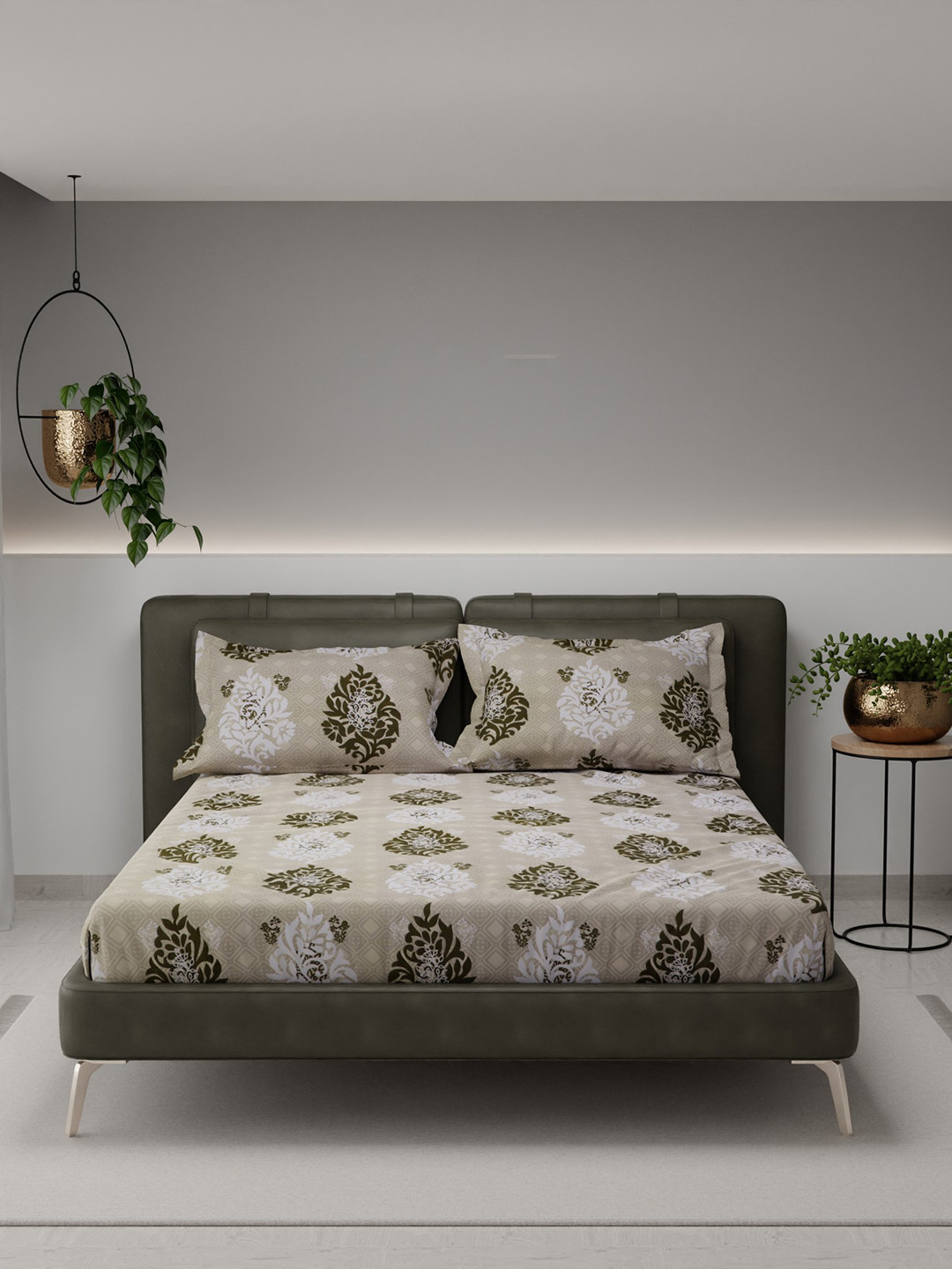 

Stoa Paris Beige & Brown 225 TC Queen Bedsheet with 2 Pillow Covers