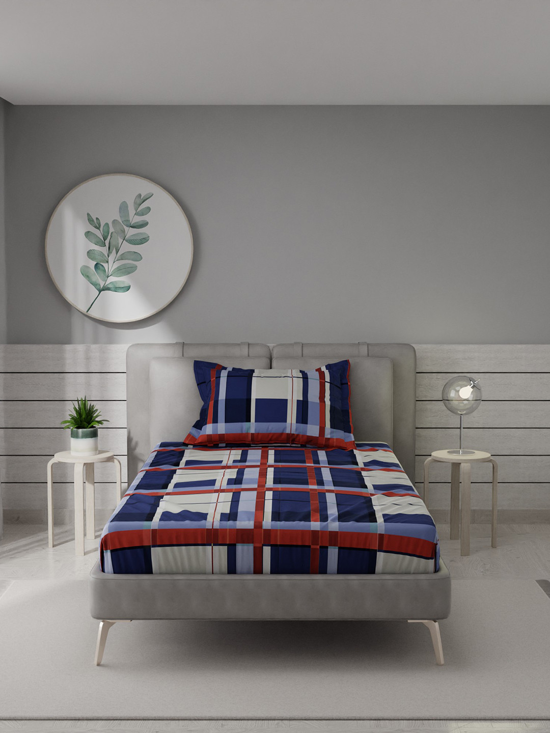 

Stoa Paris Blue & Red 150 TC Single Bedsheet with 1 Pillow Covers