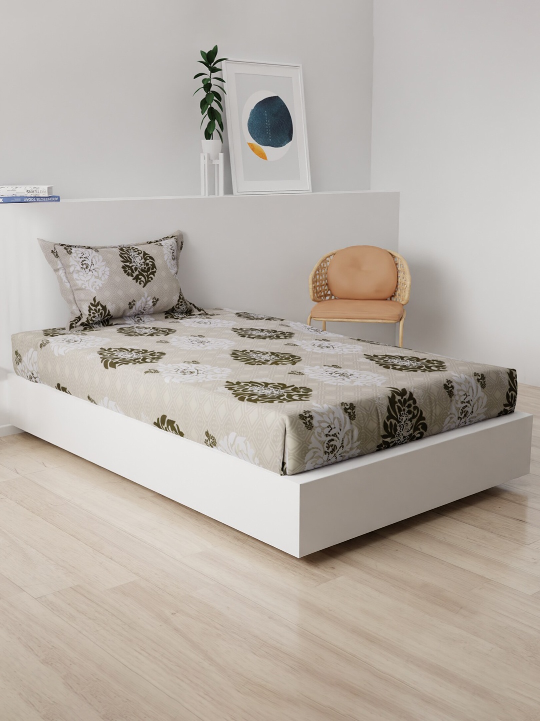 

Stoa Paris Beige & White 225 TC Single Bedsheet with 1 Pillow Covers