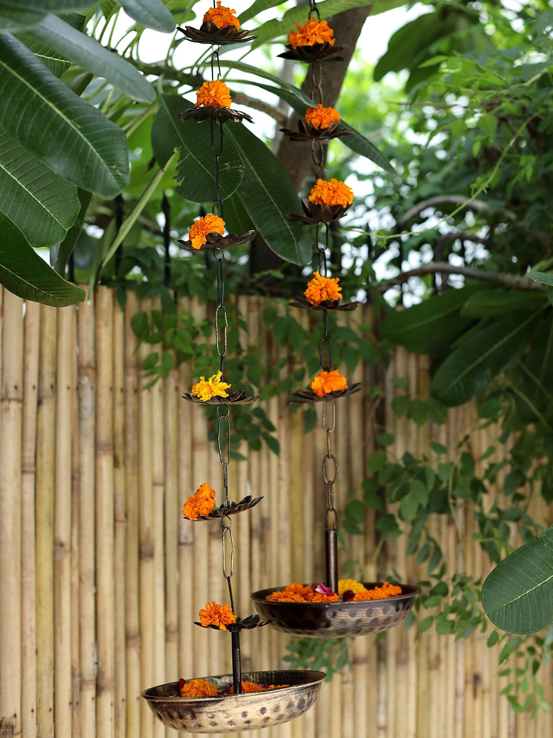 

Amoliconcepts Gold-Toned Flower Hanging Urli
