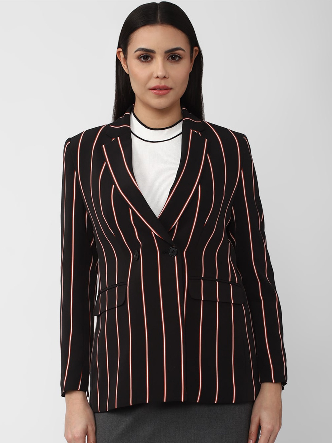 

Van Heusen Woman Black Striped Double-Breasted Blazer