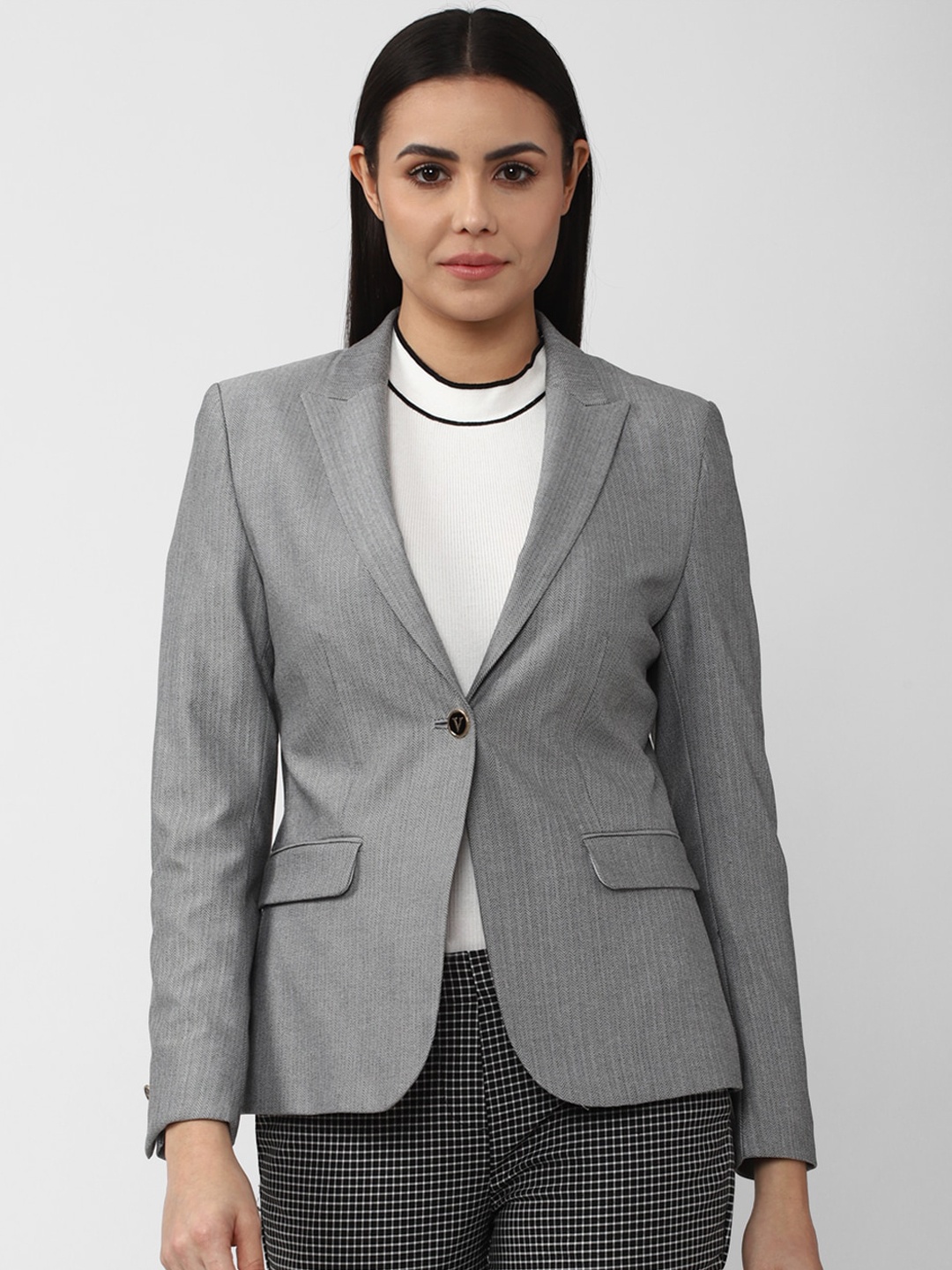 

Van Heusen Woman Women Grey Striped Single-Breasted Formal Blazers