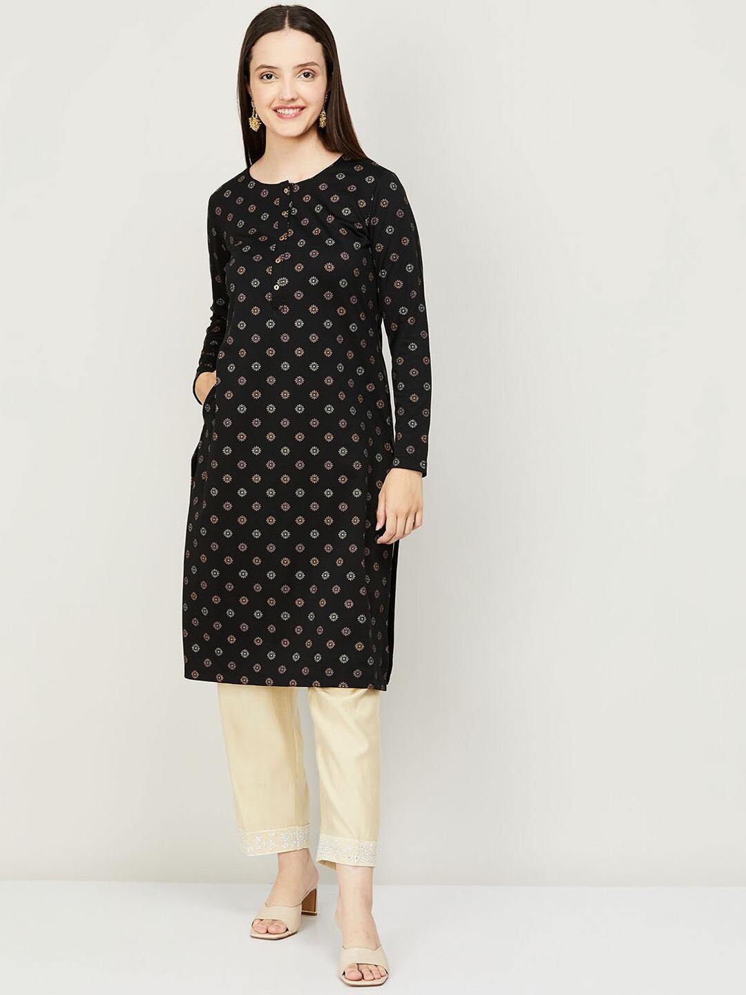 

Melange by Lifestyle Women Black Floral Kurta