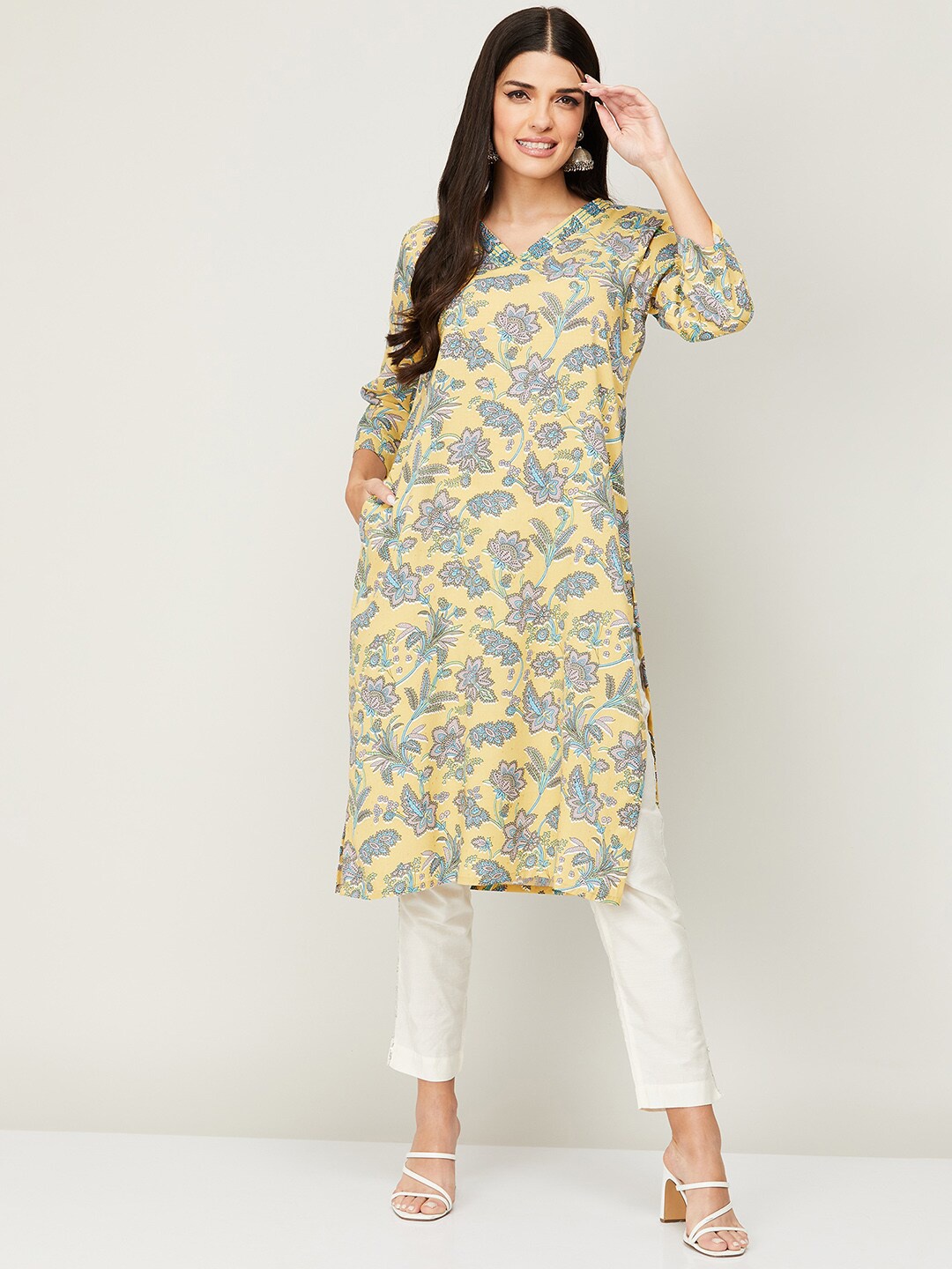 

Melange by Lifestyle Women Mustard Yellow Floral Printed Kurta