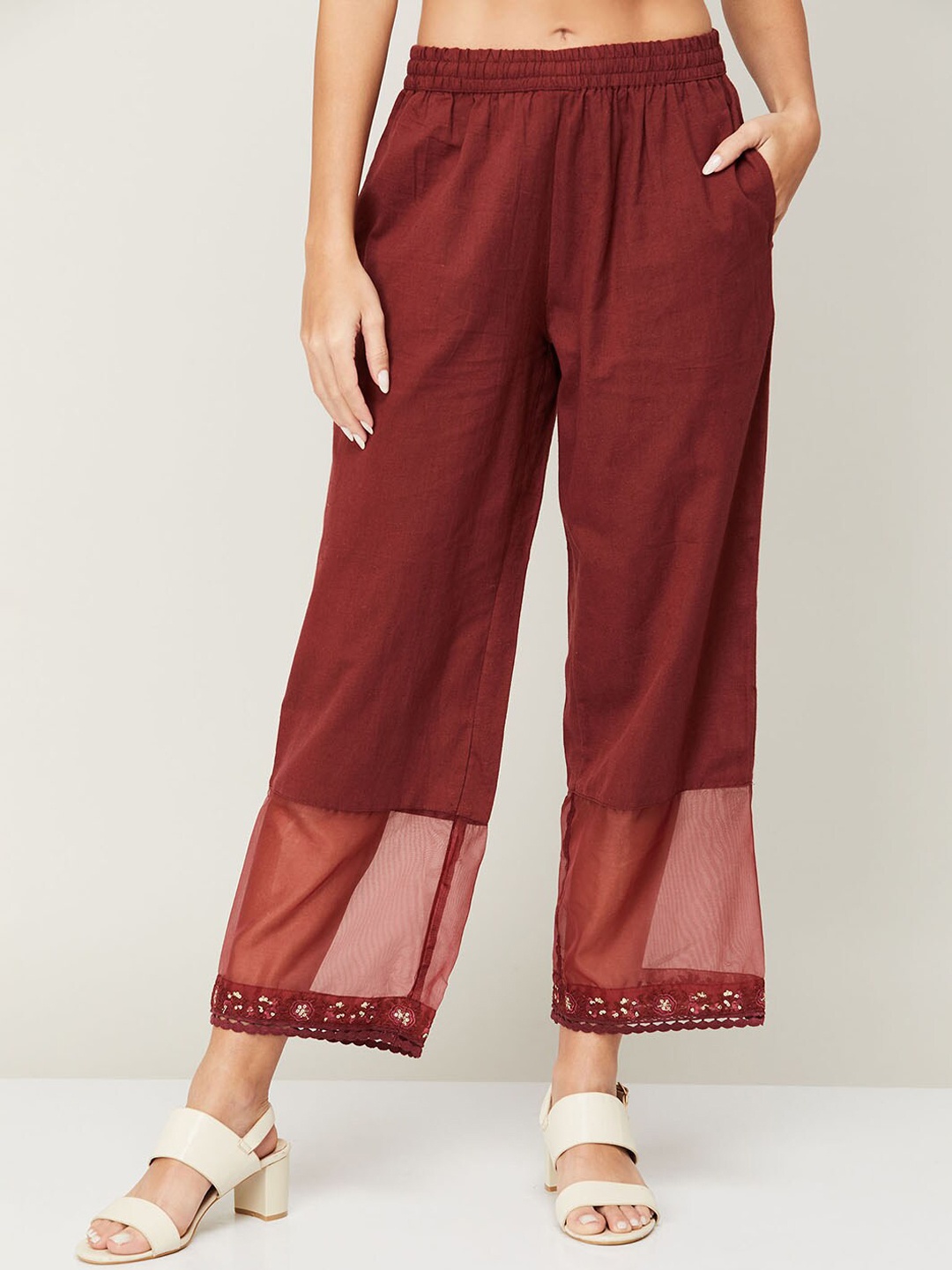 

Melange by Lifestyle Women Maroon Parallel Cotton Trousers