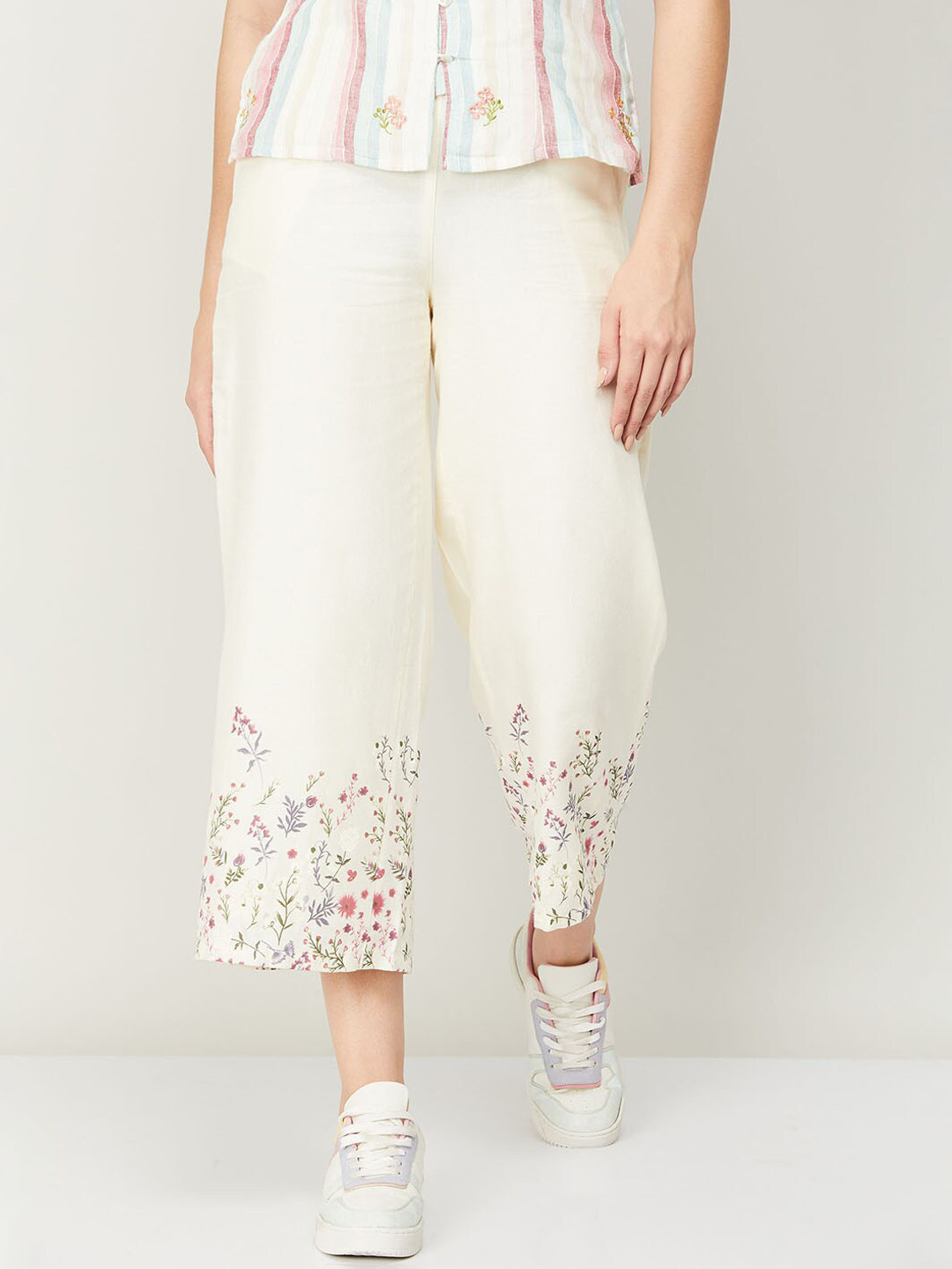 

Colour Me by Melange Women Off White Floral Printed Culottes Trousers