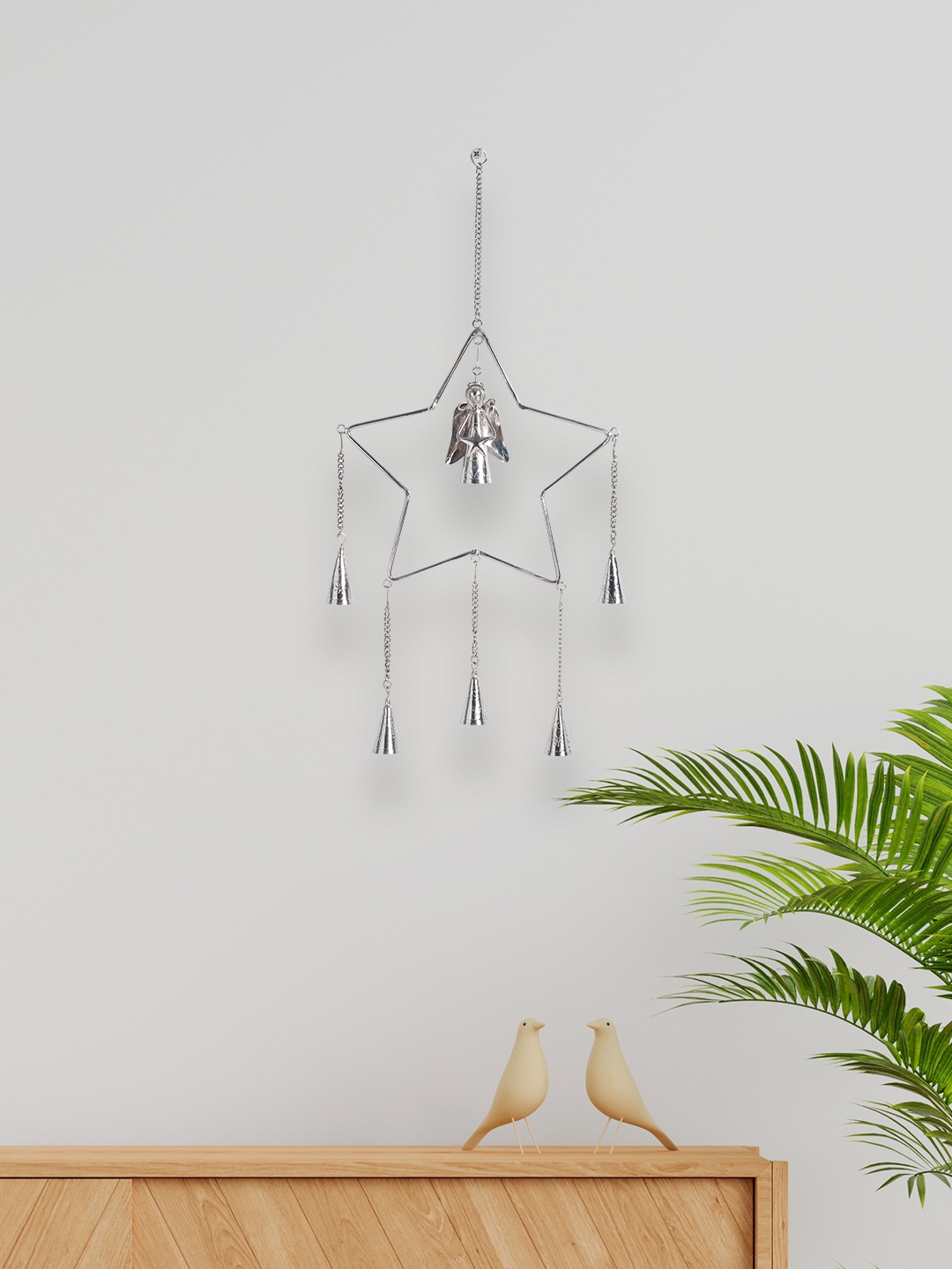 

Golden Peacock Silver-Toned Star Shaped 5 Bells with Pretty Angel Windchime Wall Hanging