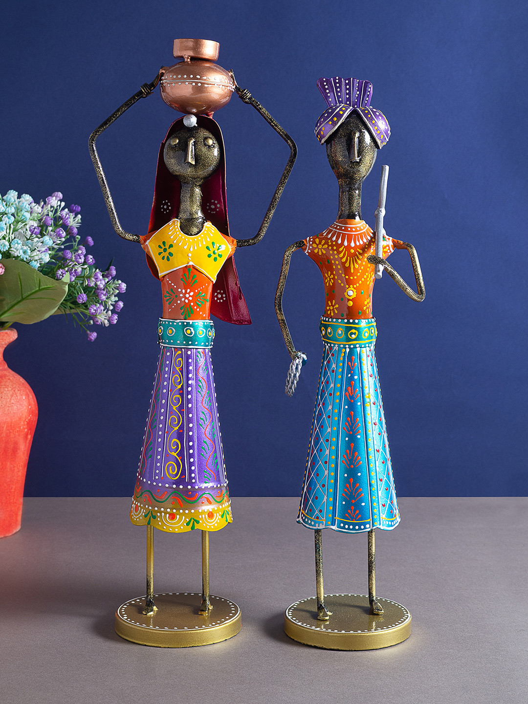 

Golden Peacock Set of 2 Purple & Blue Handcrafted Decorative Showpieces