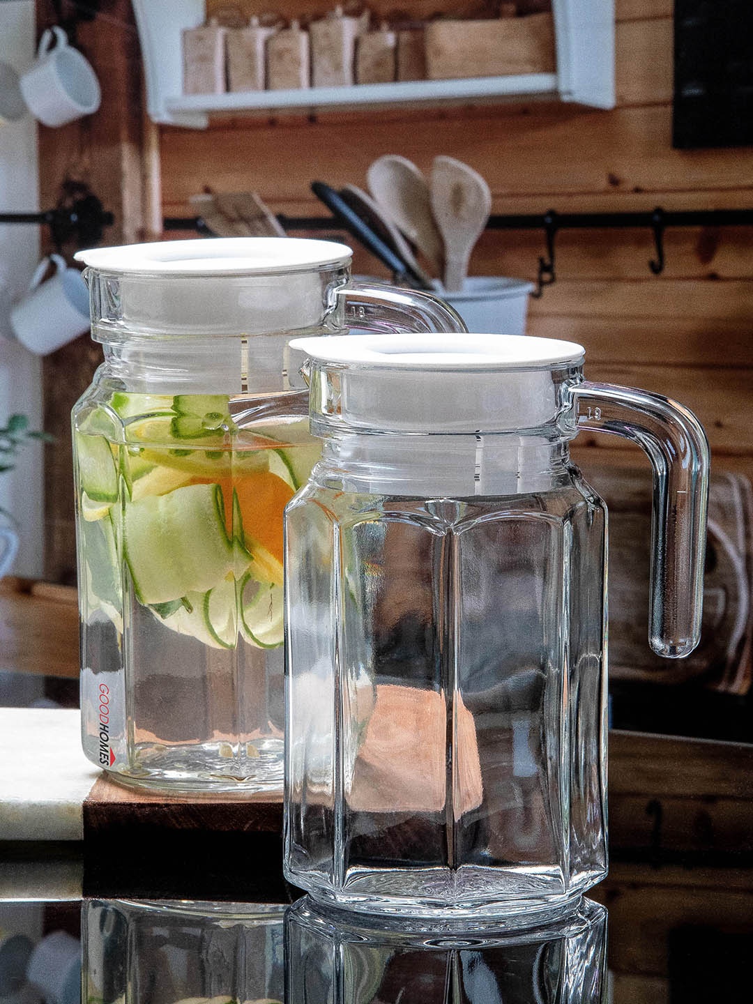 

GOODHOMES Transparent & White Set Of 2 Solid Water Jugs 550ml
