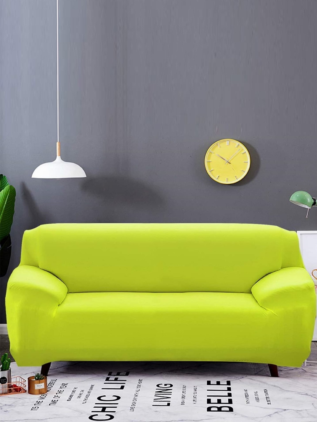 

HOUSE OF QUIRK Lime Green Solid Stretch Sofa Slipcover
