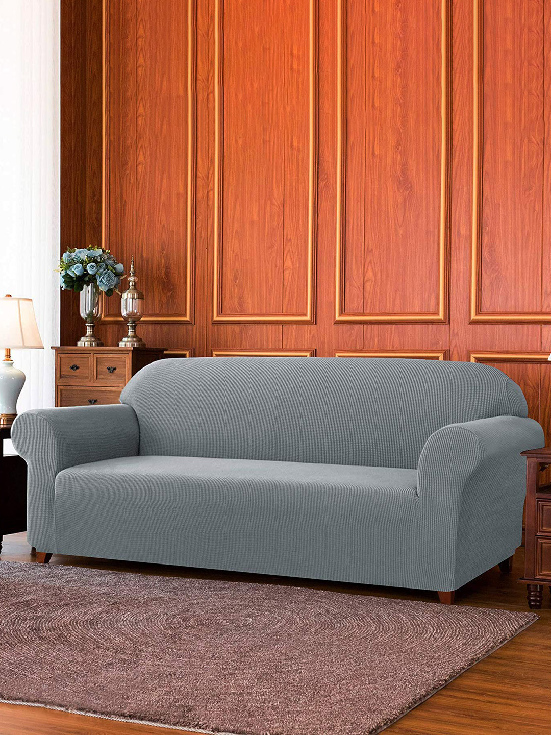 

HOUSE OF QUIRK 3 Seater Grey Solid Sofa Cover