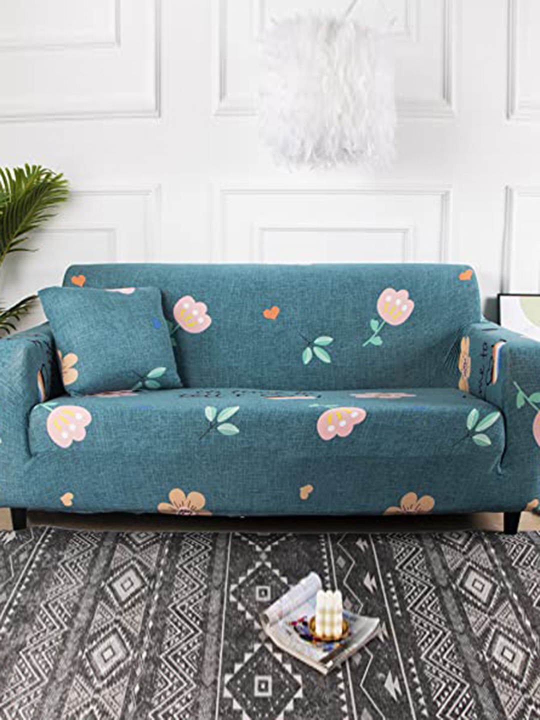 

HOUSE OF QUIRK Blue Floral Printed Sofa Cover