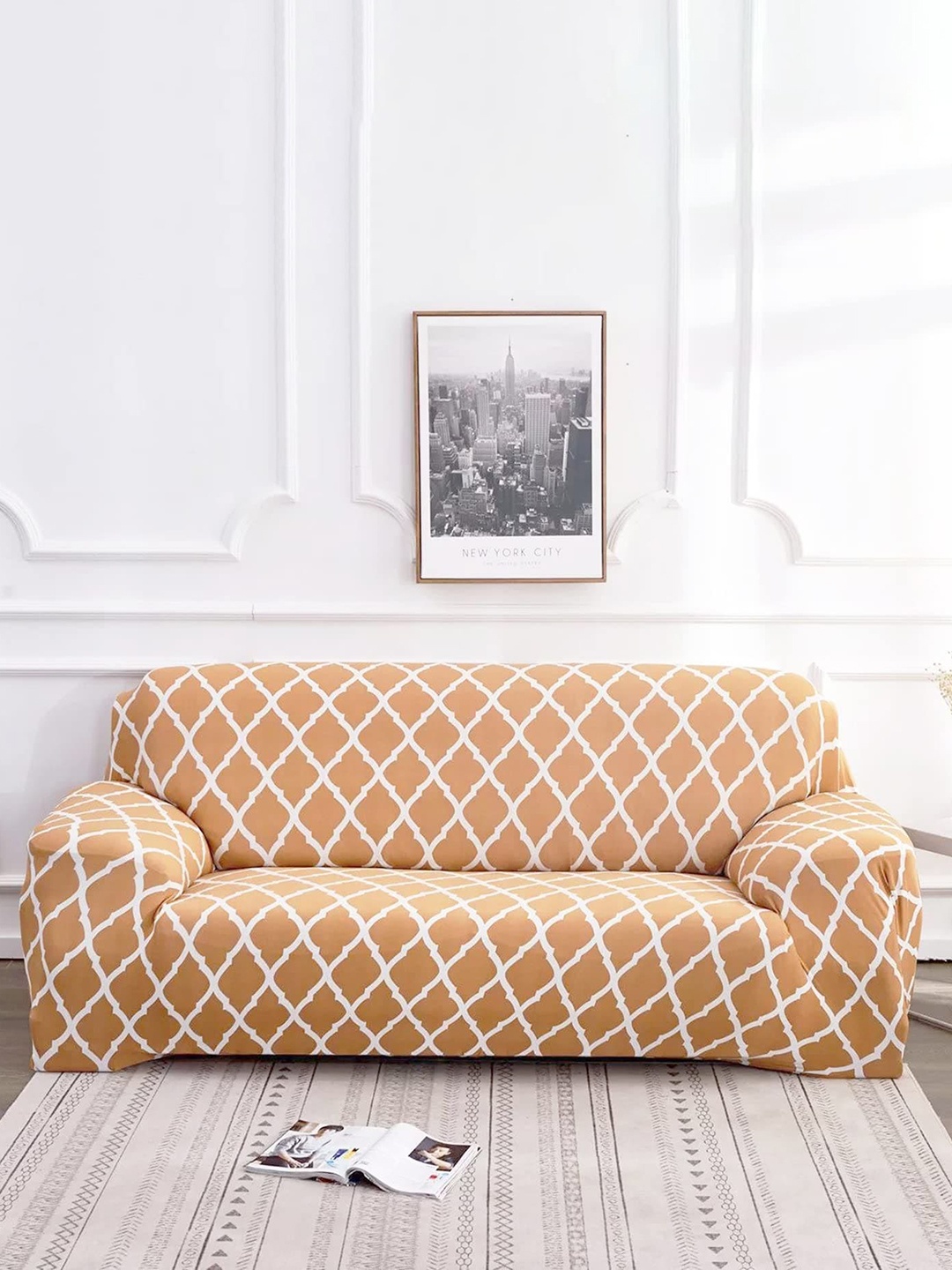 

HOUSE OF QUIRK 3 Seater Beige Printed Sofa Cover