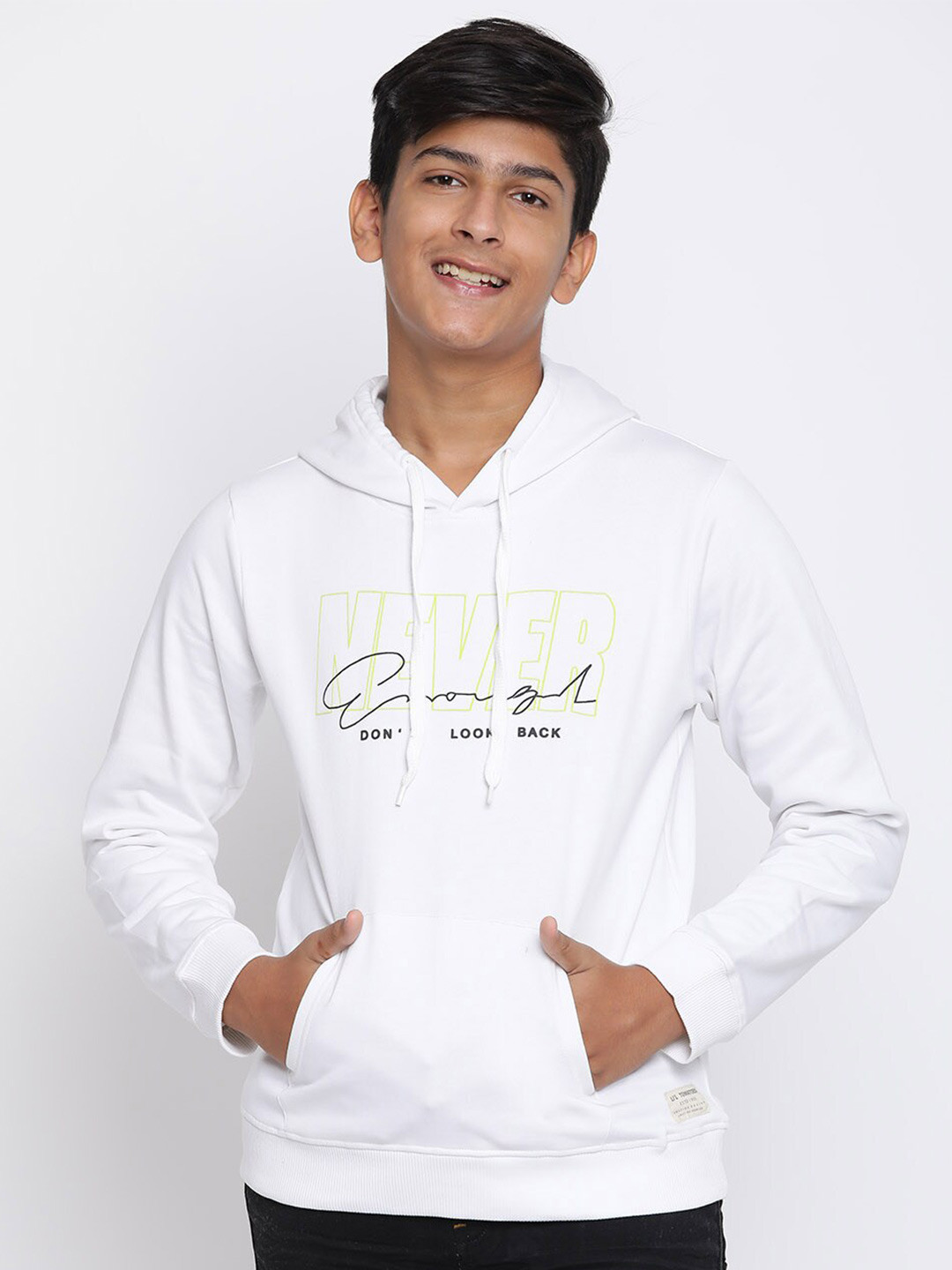 

Lil Tomatoes Boys White Printed Hooded Sweatshirt
