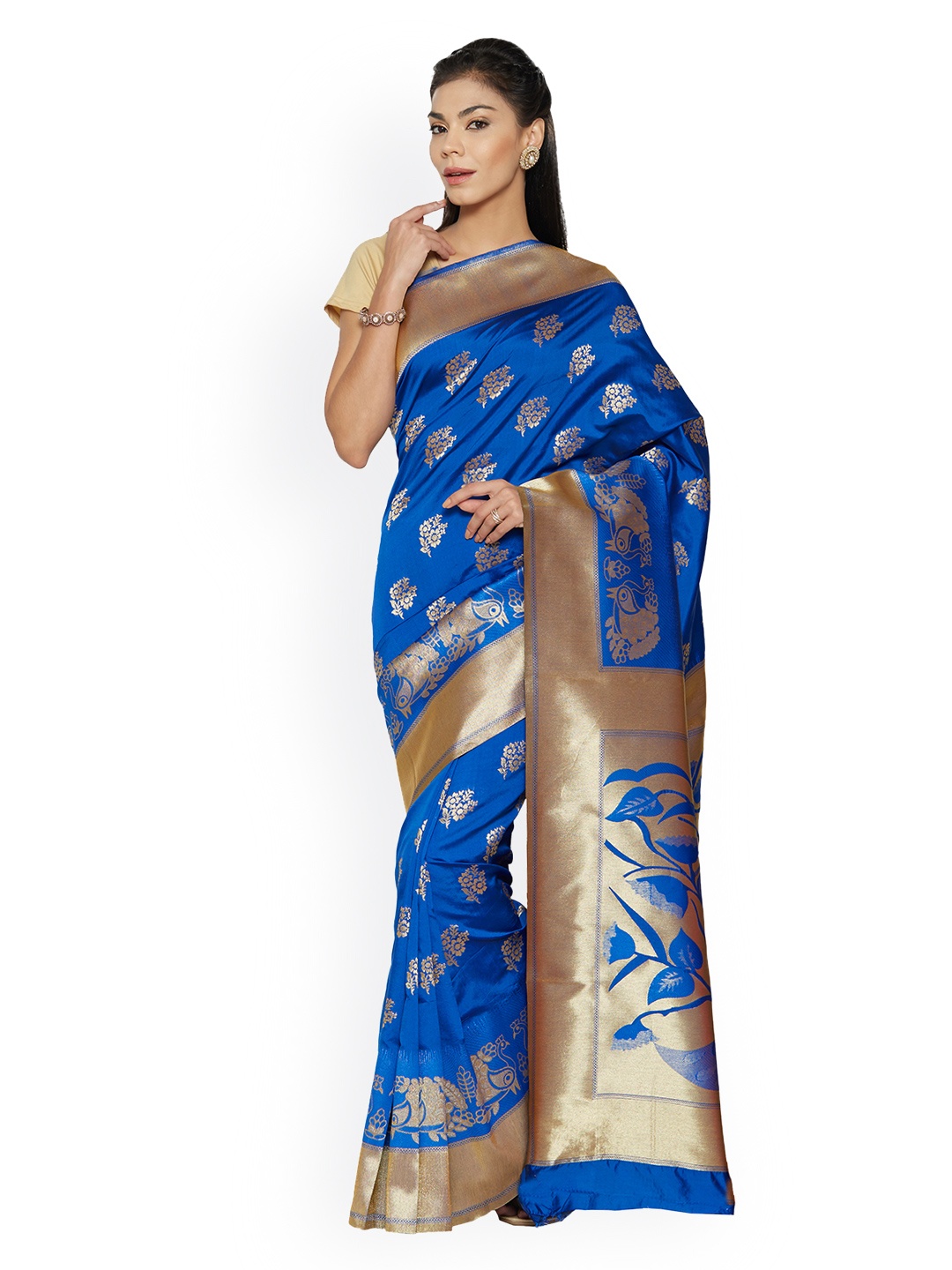 

Saree mall Blue Woven Design Kanjeevaram Saree