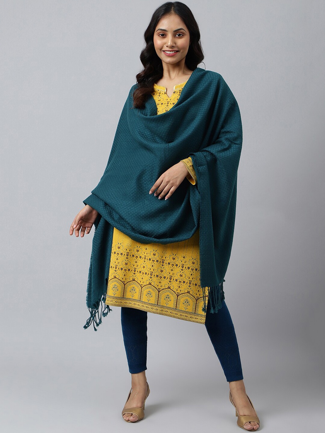 

AURELIA Women Teal Solid Shawl