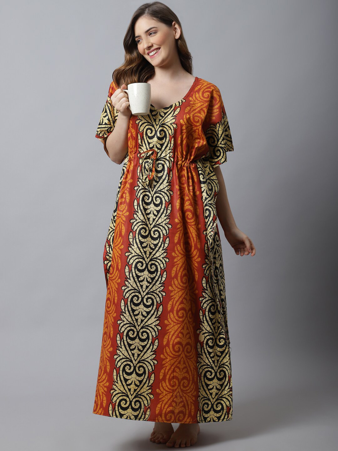 

Secret Wish Orange Printed Maxi Nightdress