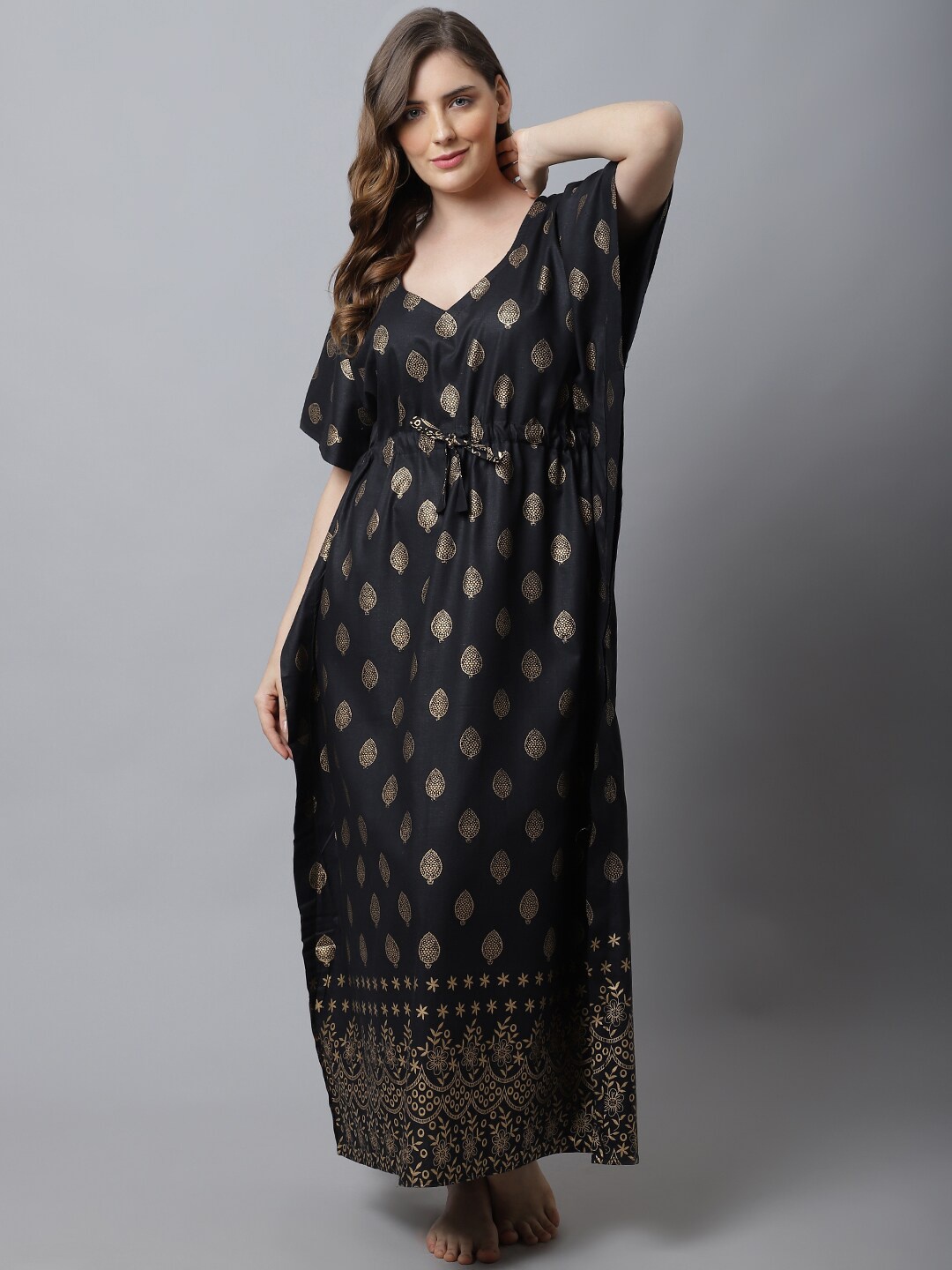 

Secret Wish Black Printed Maxi Nightdress