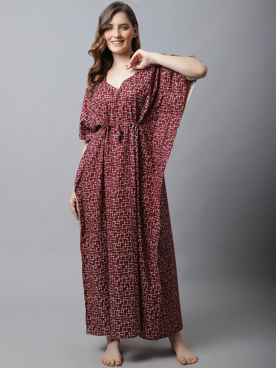 

Secret Wish Maroon Printed Maxi Nightdress