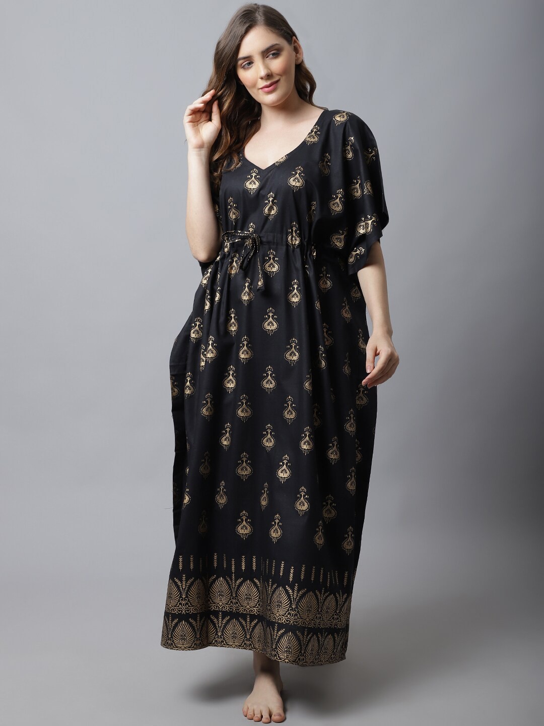 

Secret Wish Black Ethnic Printed Kaftan Nightdress