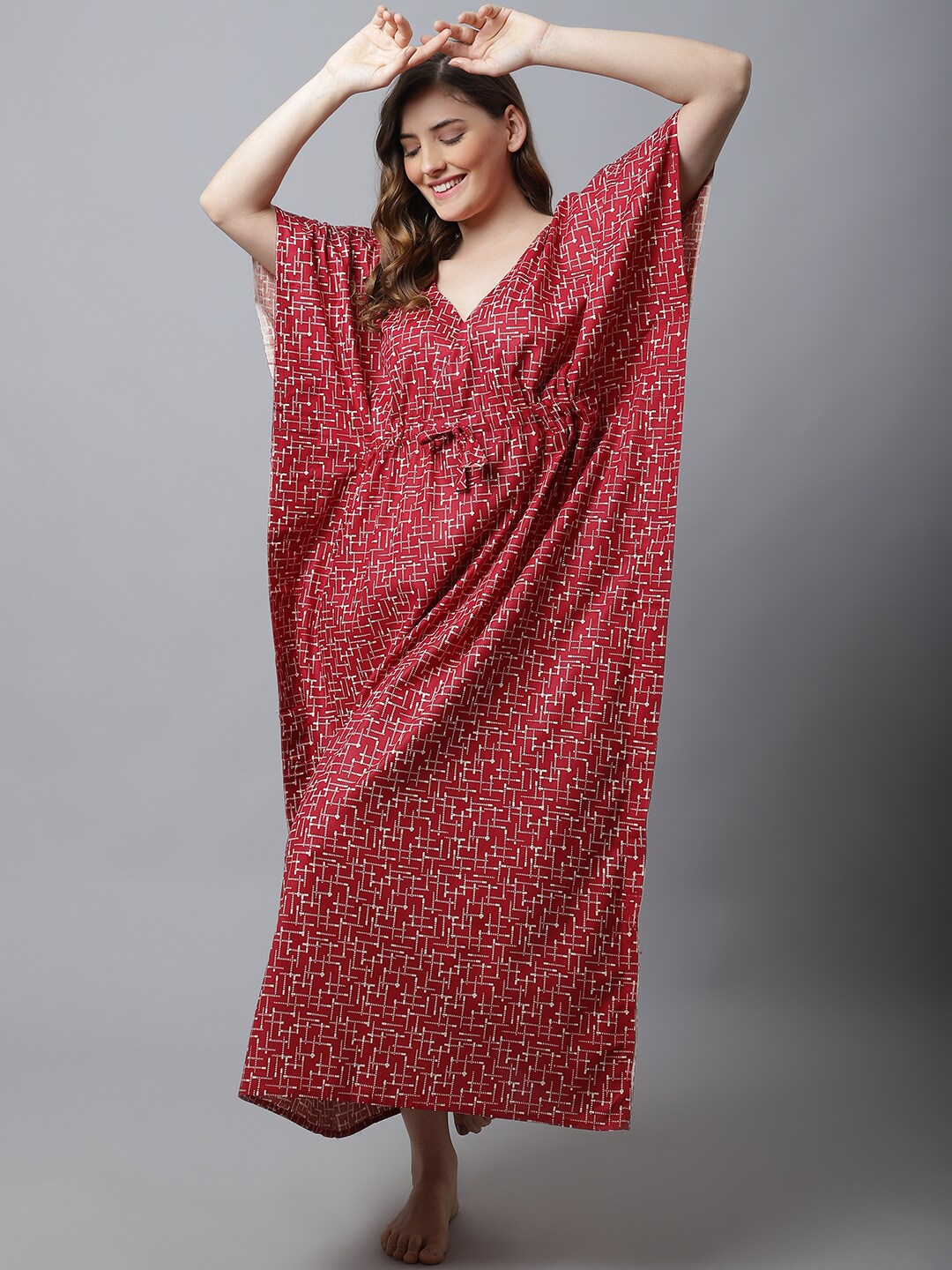 

Secret Wish Red Printed Kaftan Nightdress