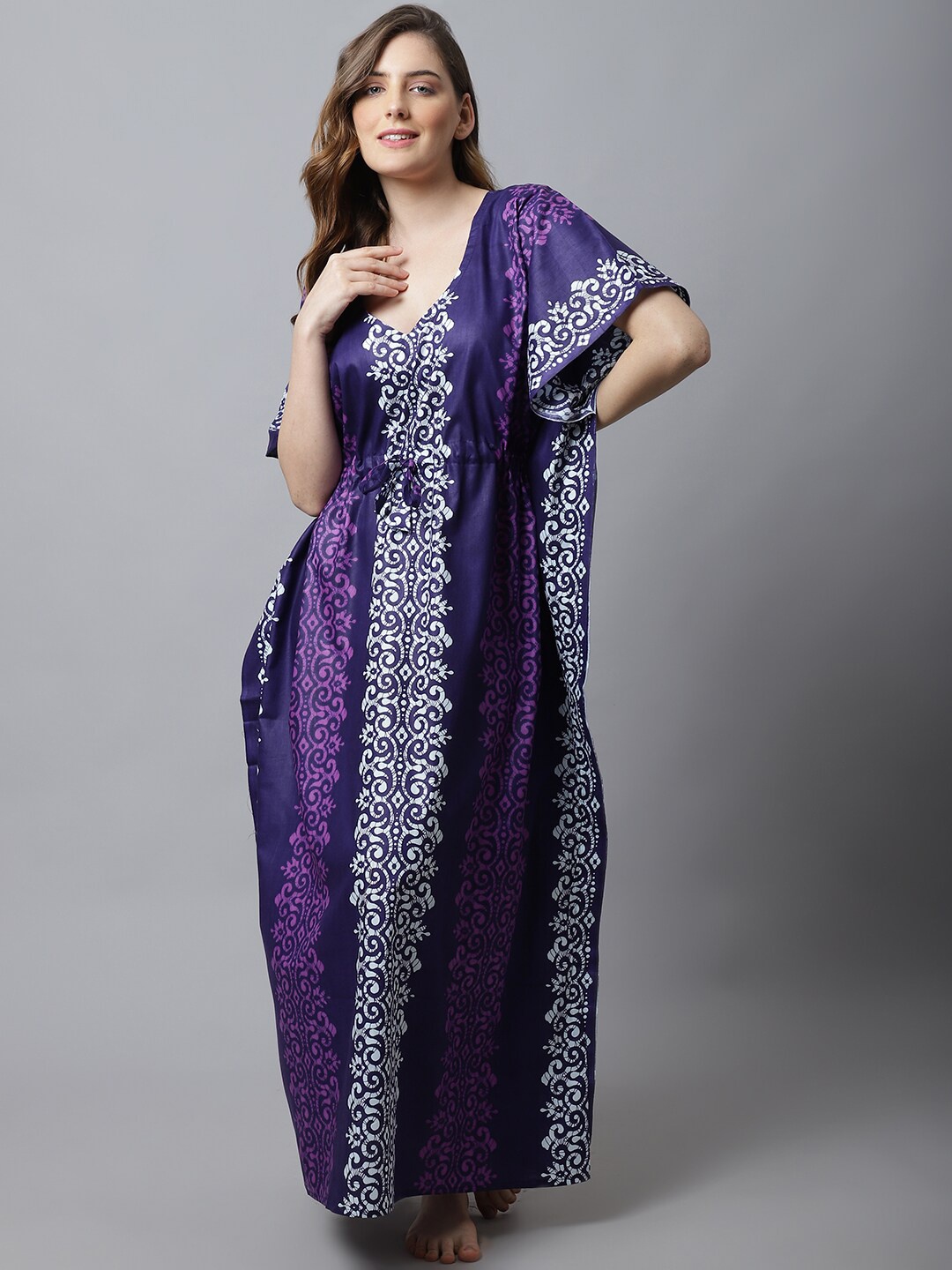 

Secret Wish Purple Batik Printed Kaftan Nightdress