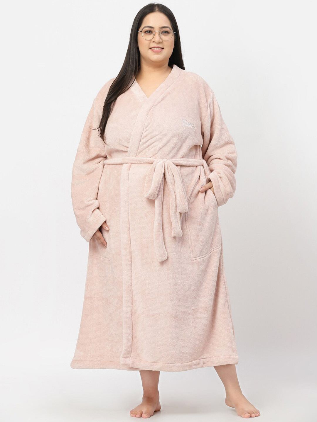 

KLOTTHE Plus Size Women Woolen Bath Robe With Belt, Pink