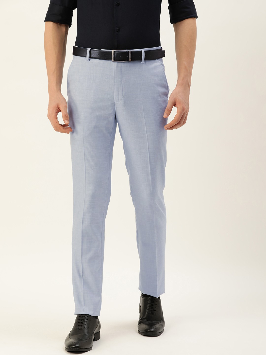 

Peter England Men Blue Textured Slim Fit Trousers