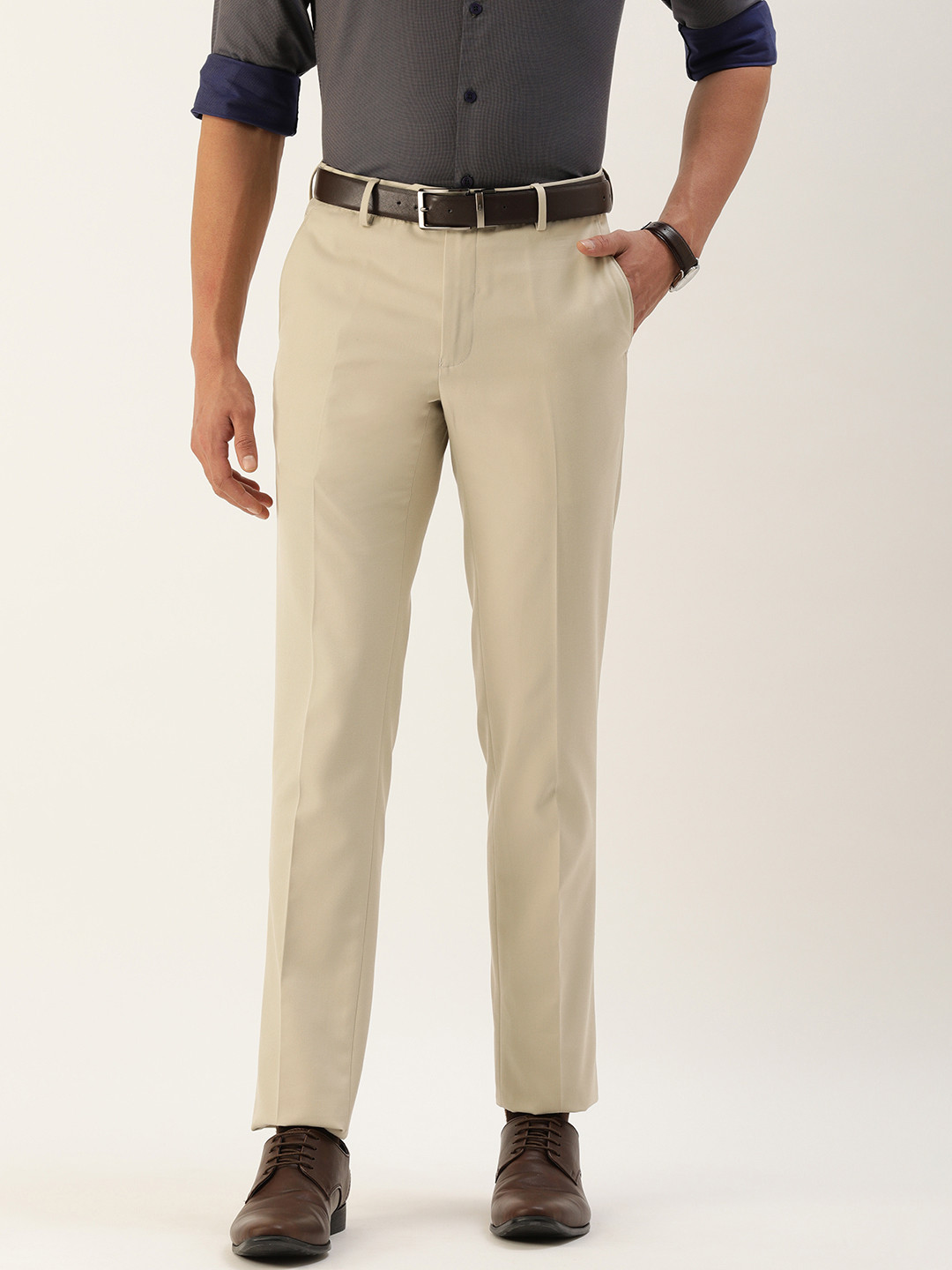 

Peter England Men Neo Slim Fit Formal Trousers, Beige