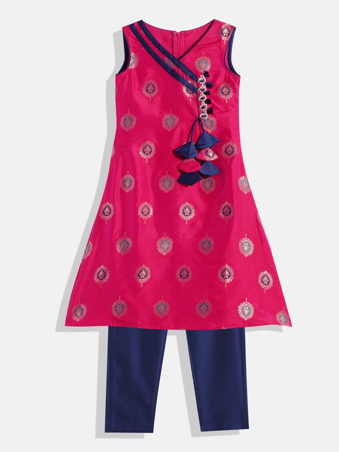 

Ethnovog Girls Pink Ethnic Motifs Angrakha Kurta with Palazzos