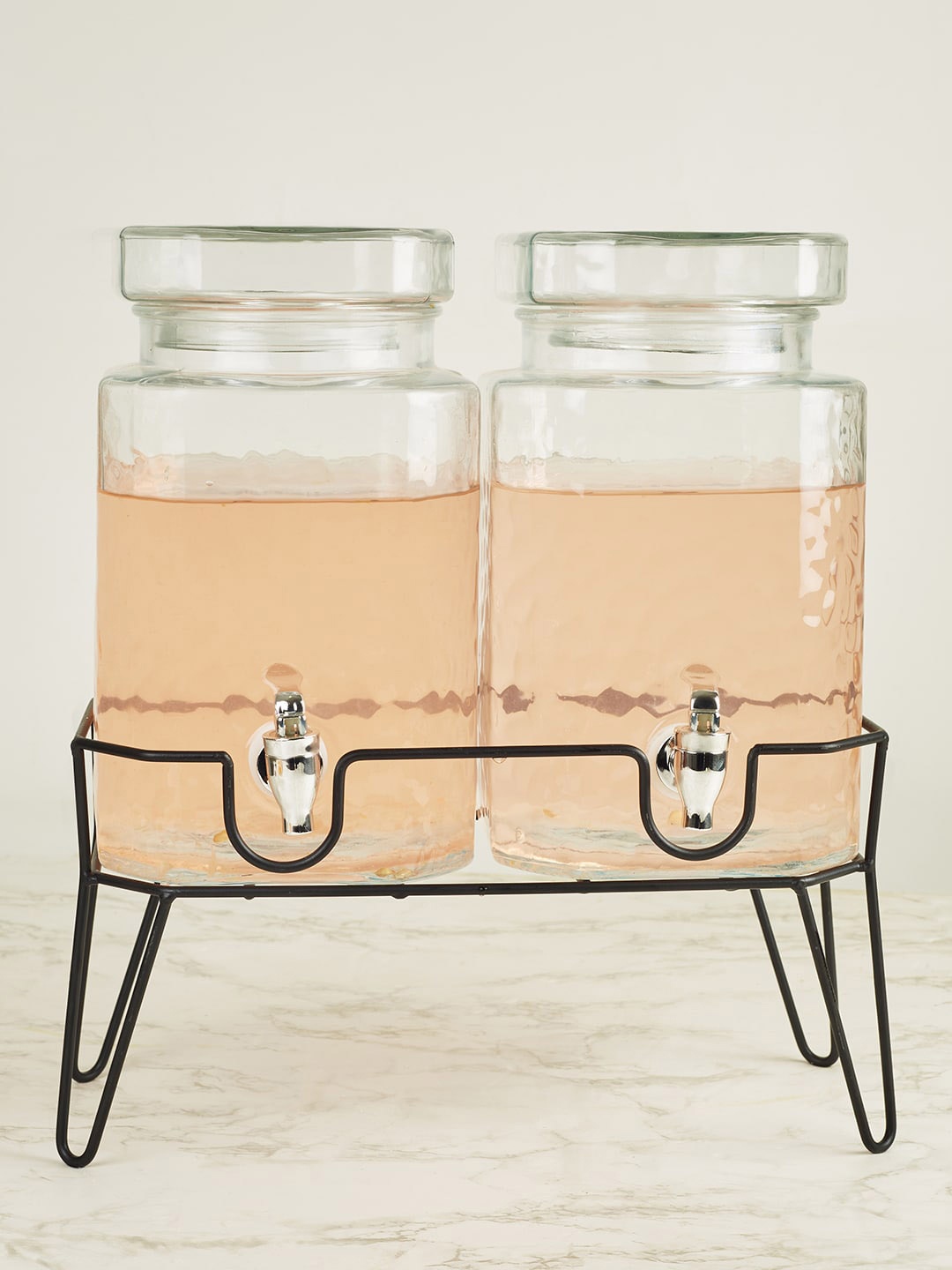 

HomeTownTransparent Set Of 2 Solid Glass Water Jug With Stand, Transparent
