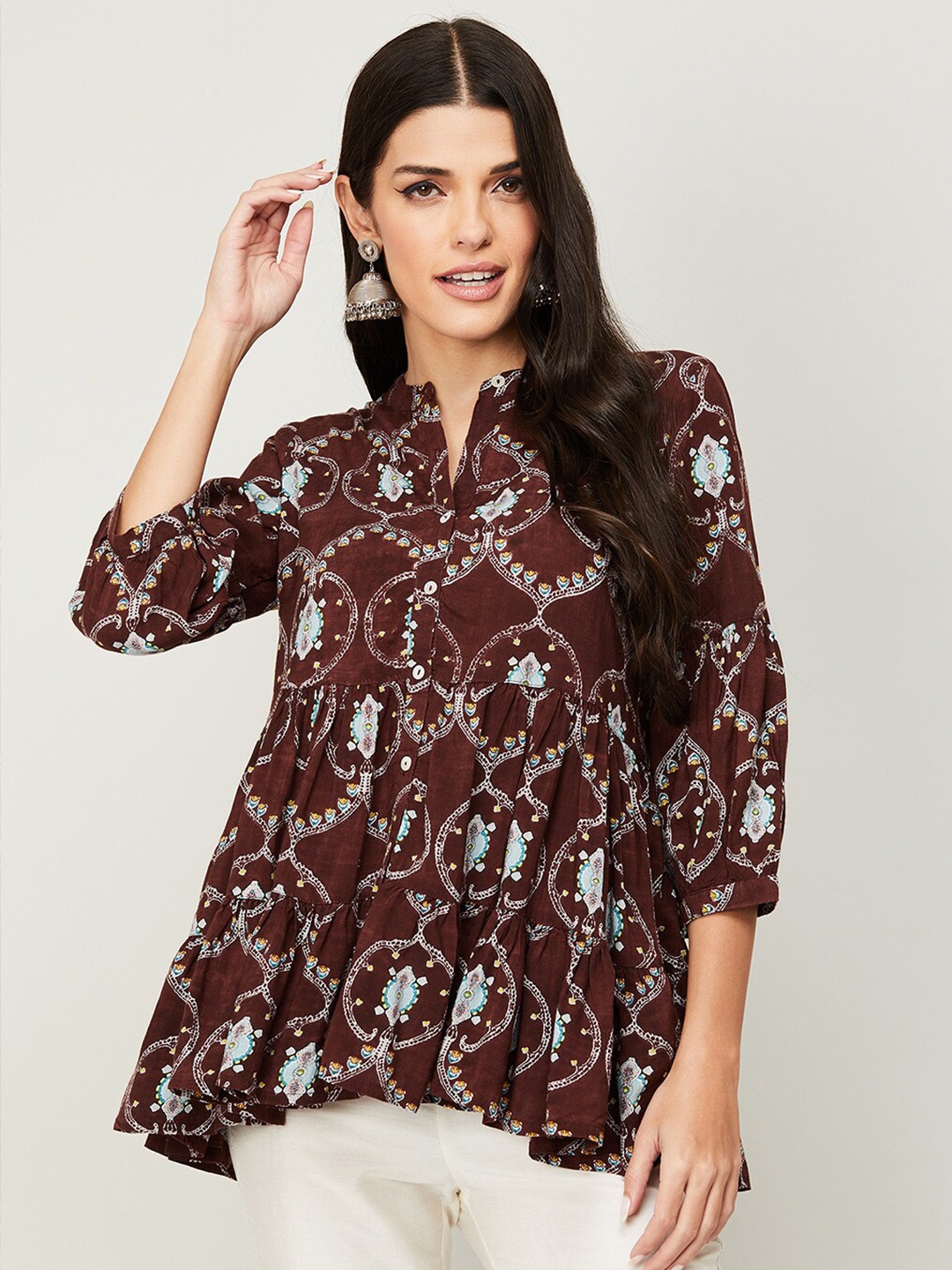 

Melange by Lifestyle Rust & White Printed Tunic