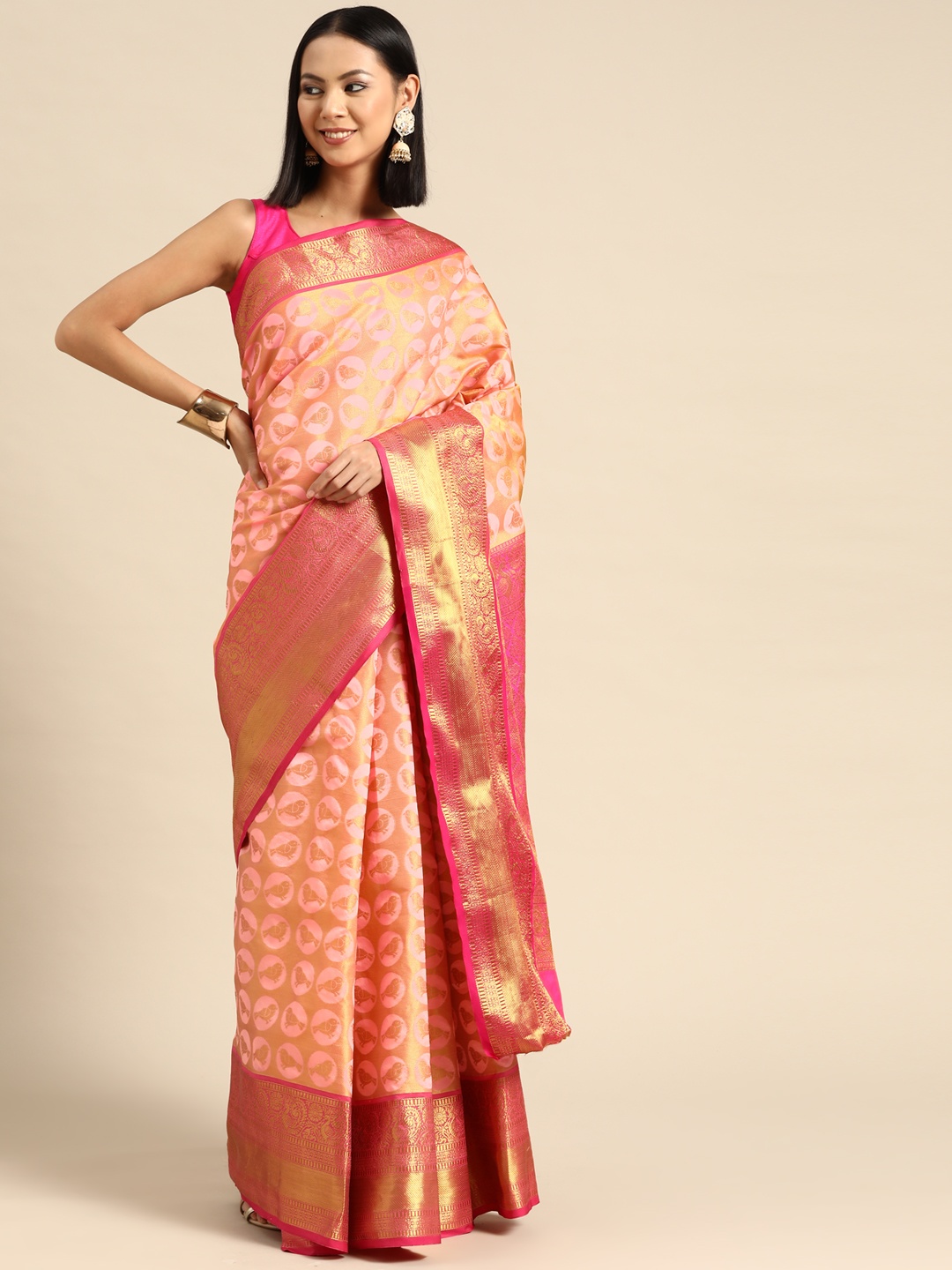 

Anaita Ethnic Motifs Zari Pure Silk Banarasi Saree, Peach