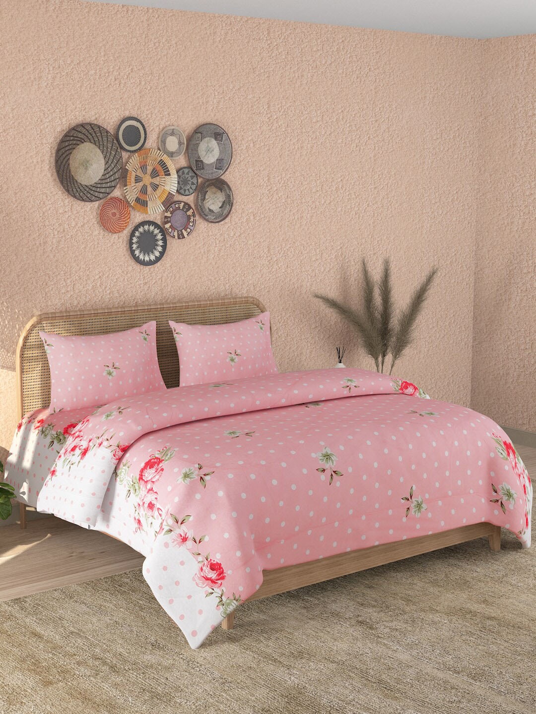 

Sangria Set Of 4 Pink Printed Double Queen Bedding Set