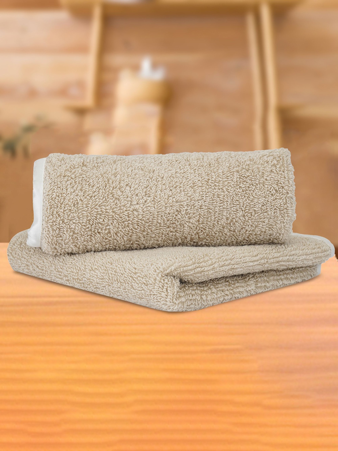 

LUSH & BEYOND Set of 2 Beige Solid 500 GSM Cotton Face Towels