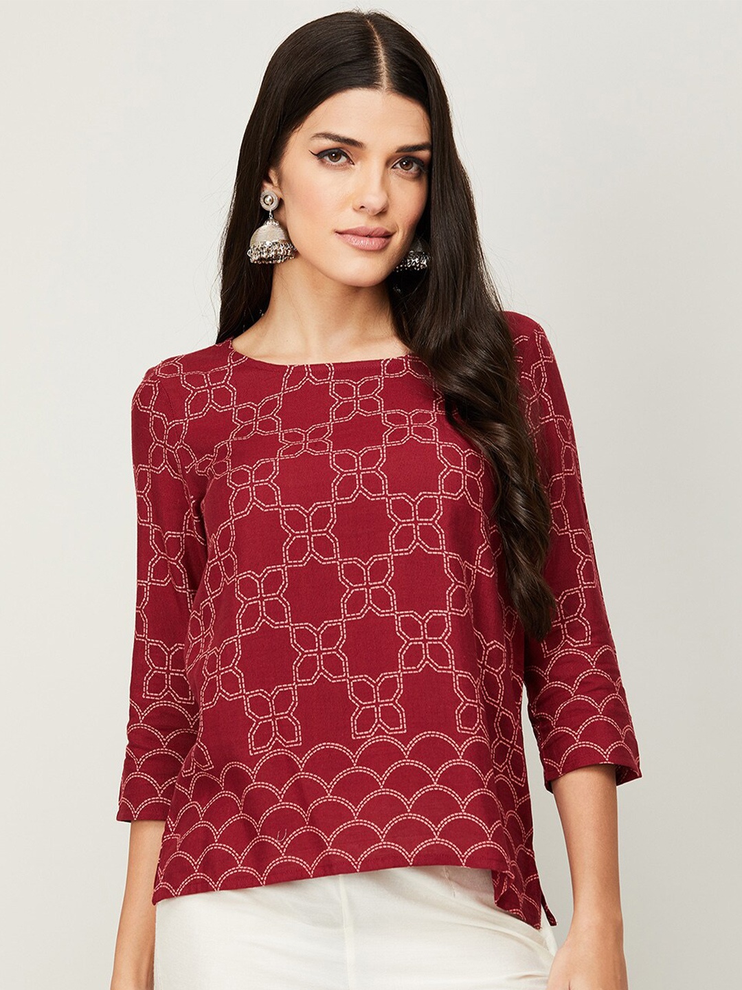 

Colour Me by Melange Women Maroon Print Top