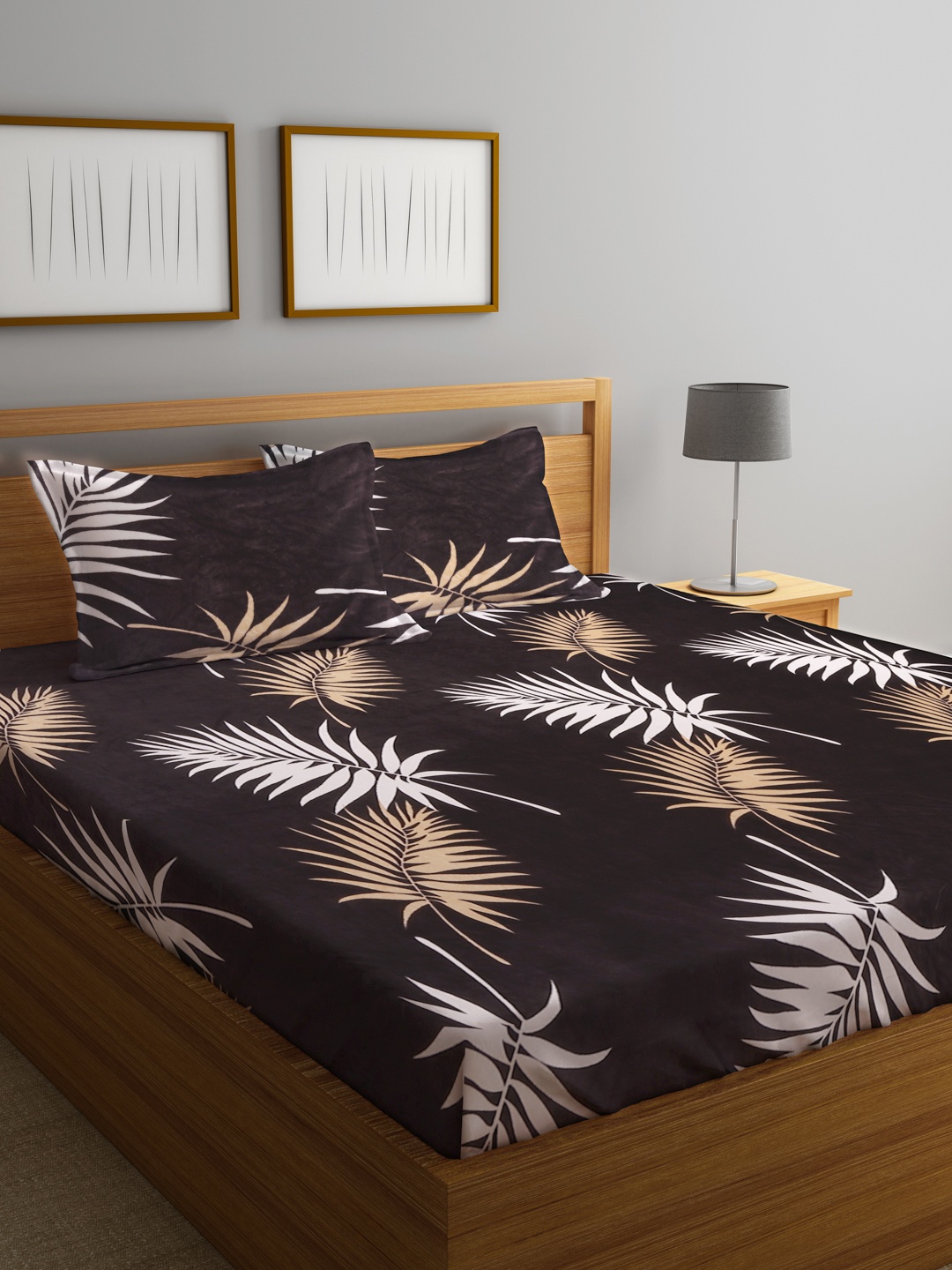 

KLOTTHE Brown Floral Woolen Double Bed Sheet with 2 Pillow Covers
