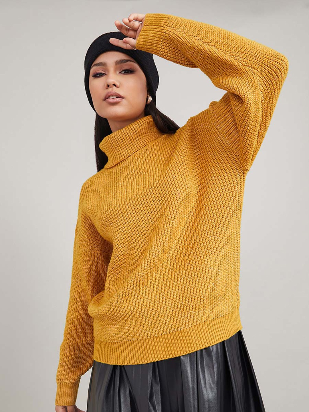 

Styli Chunky Knit Turtle Neck Regular Length Fitted Sweater, Brown