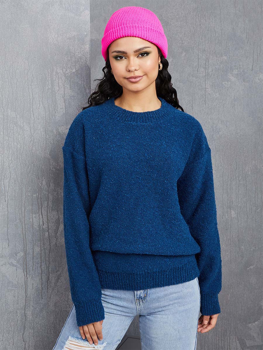 

Styli Women Rib Cuff Regular Length Regular Fit Sweater, Blue