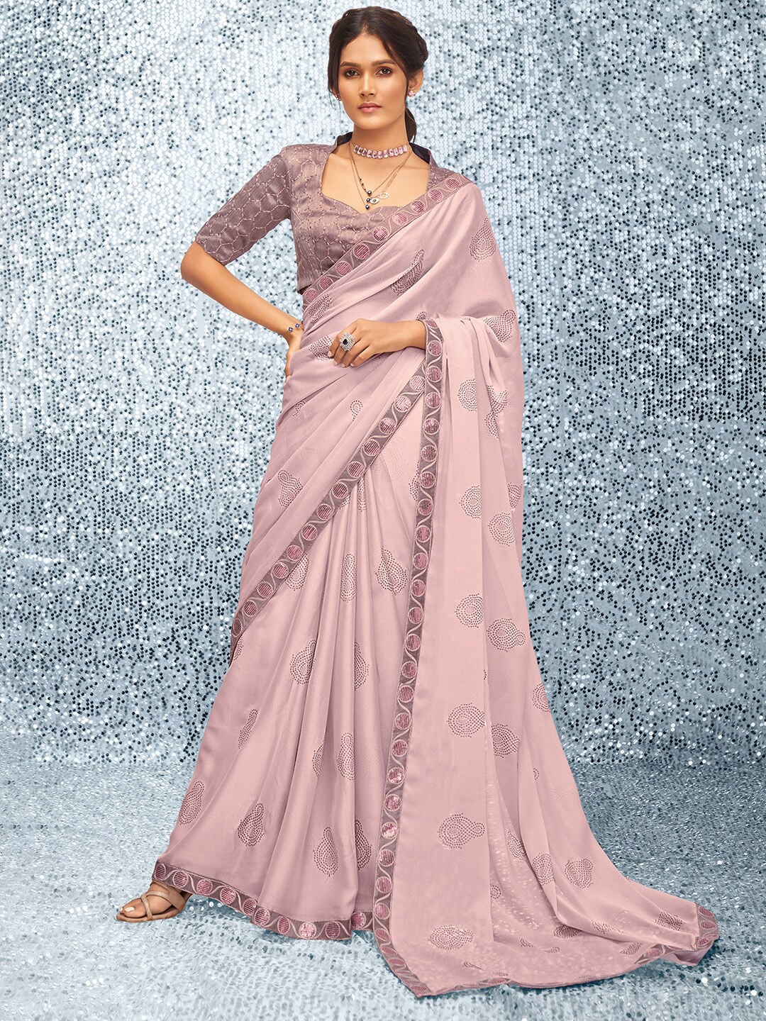 

Mitera Mauve Satin Bagh Saree