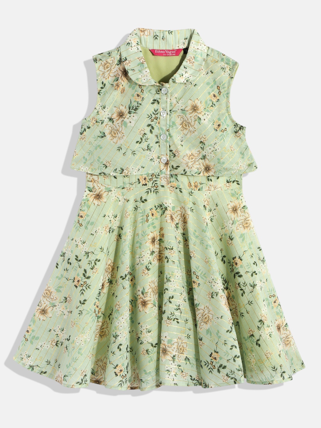

Ethnovog Girls Green Floral Printed Dress