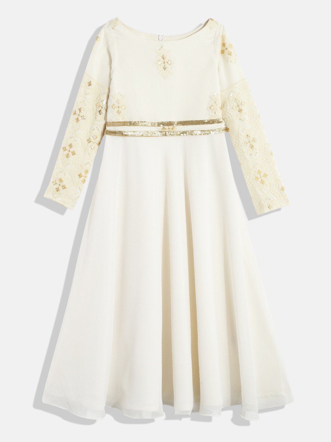 

Ethnovog Girls White Embellished Georgette Maxi Dress