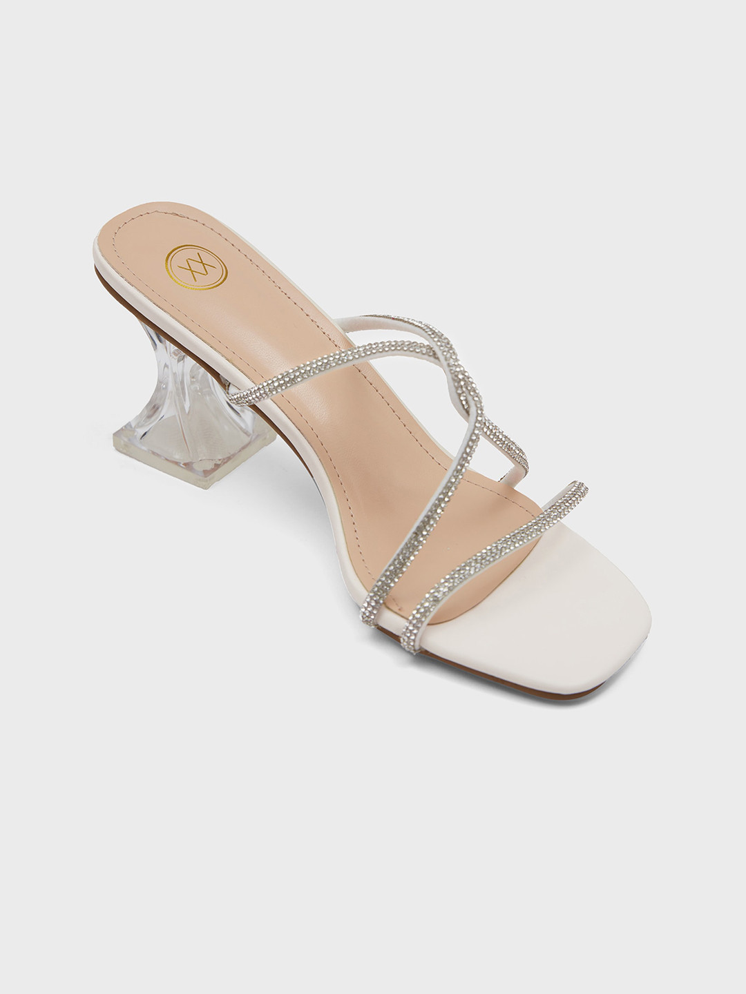 

20Dresses Women Cream-Coloured Embellished PU Party Block Heels