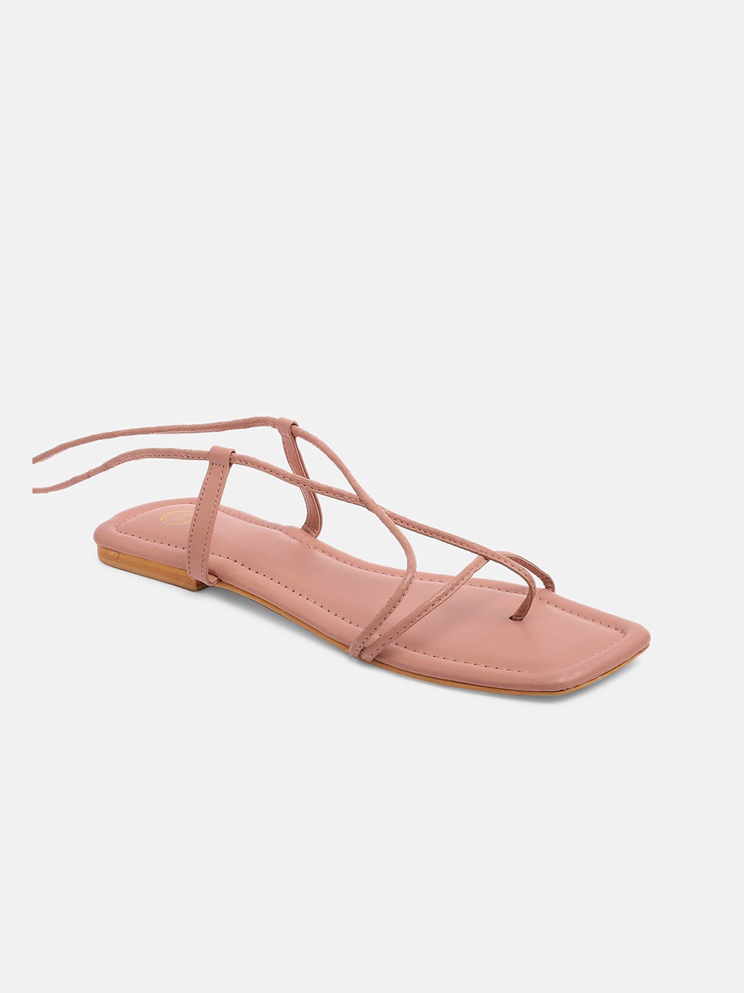

20Dresses Women Pink Square Toe Tie Up Gladiators Flats