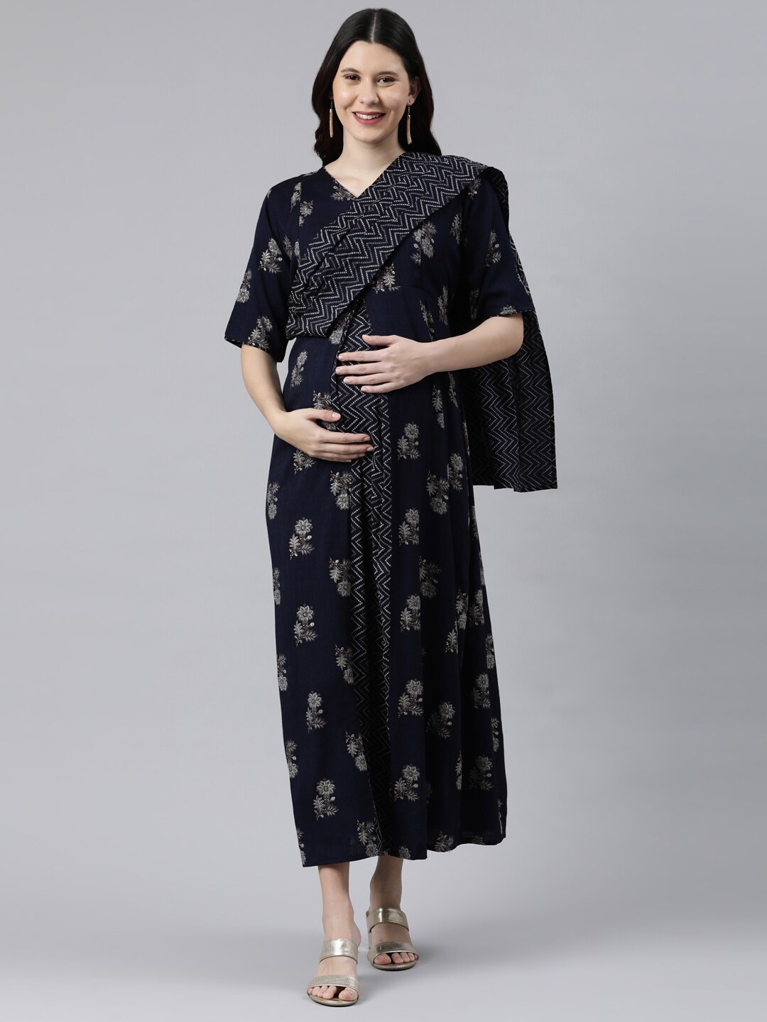 

GOLDSTROMS Navy Blue Printed Maxi Nightdress